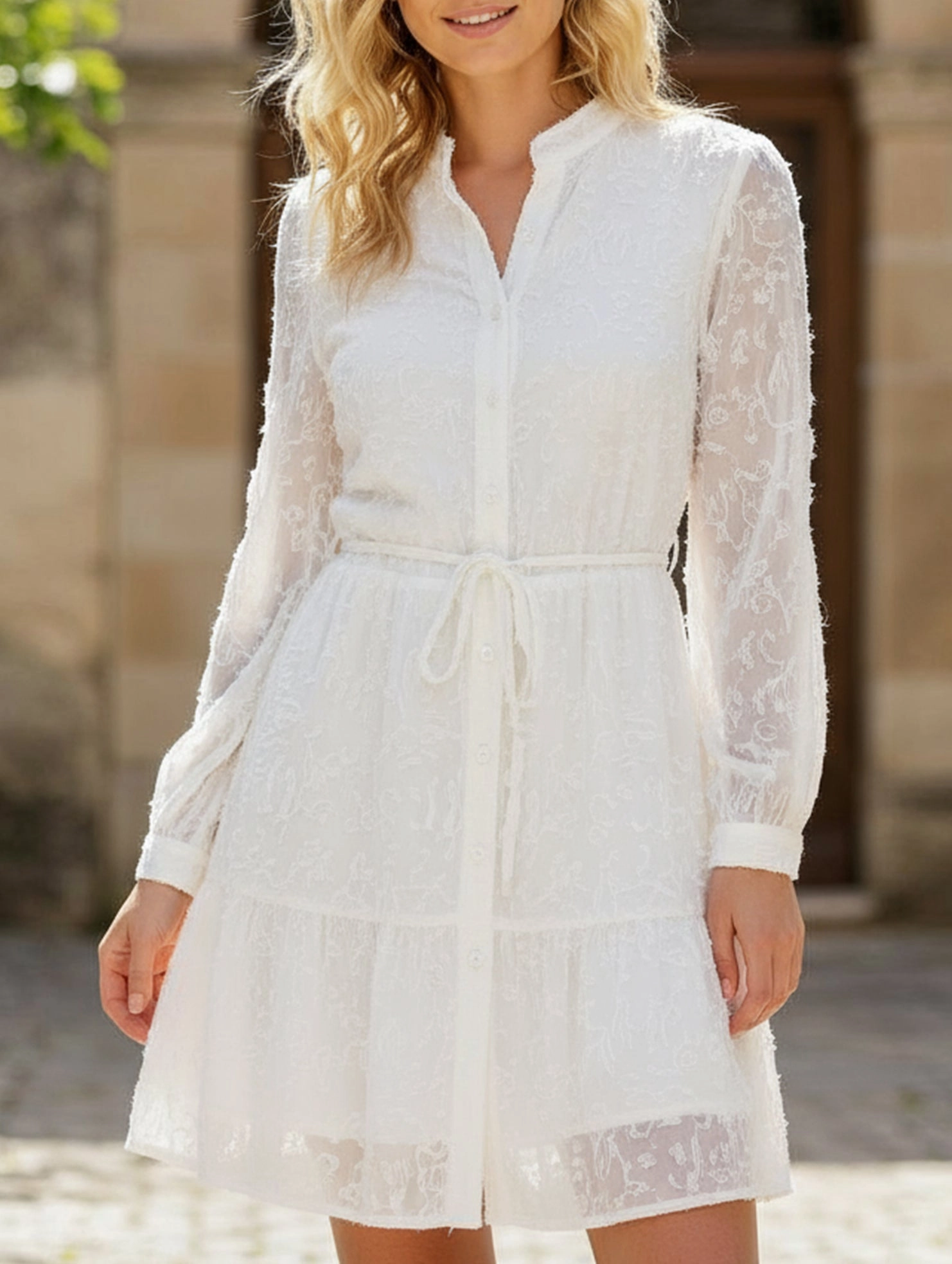 Retro style lace long sleeve puff sleeve dress Light Mood