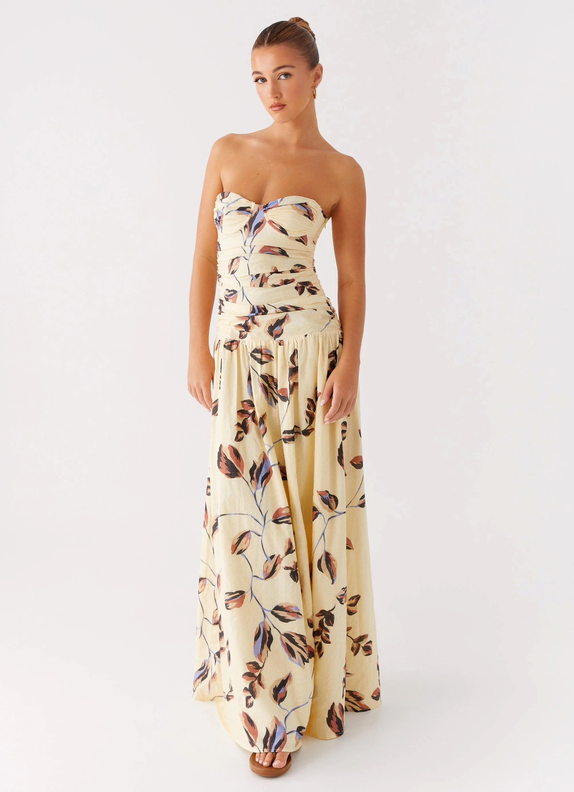 Rhea Ruched Maxi Dress - Buttercream Bliss Versatile Look Fluid Shape