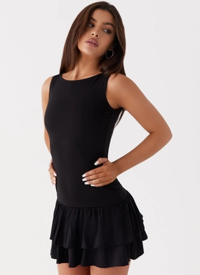 Rhiannon Frill Mini Dress - Black Light Comfort