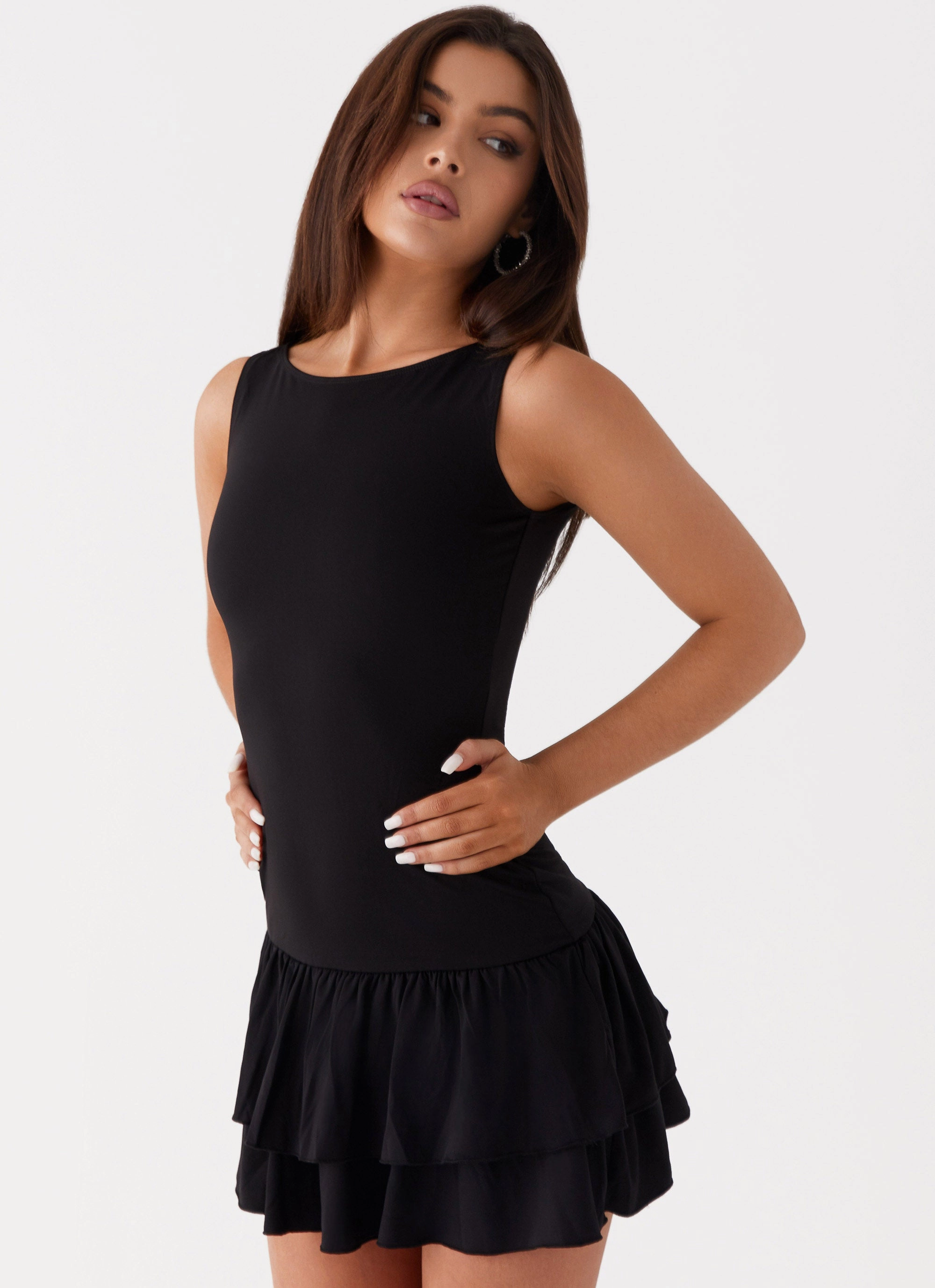 Rhiannon Frill Mini Dress - Black Light Comfort