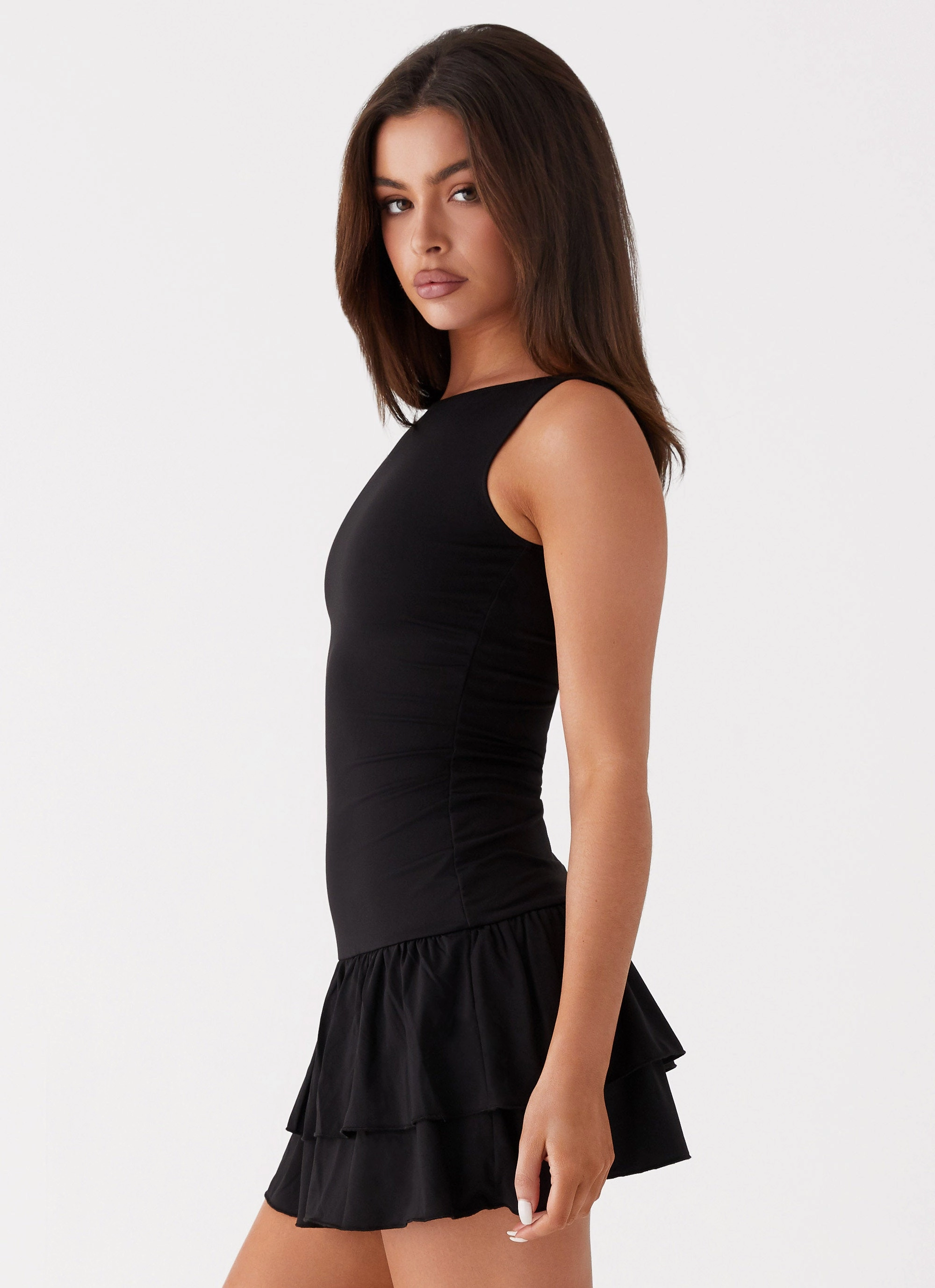 Rhiannon Frill Mini Dress - Black Trend Focused