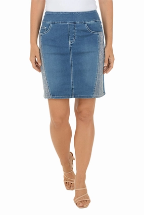 Rhinestone Contour Light Denim Pull-On Skirt Chill Mood