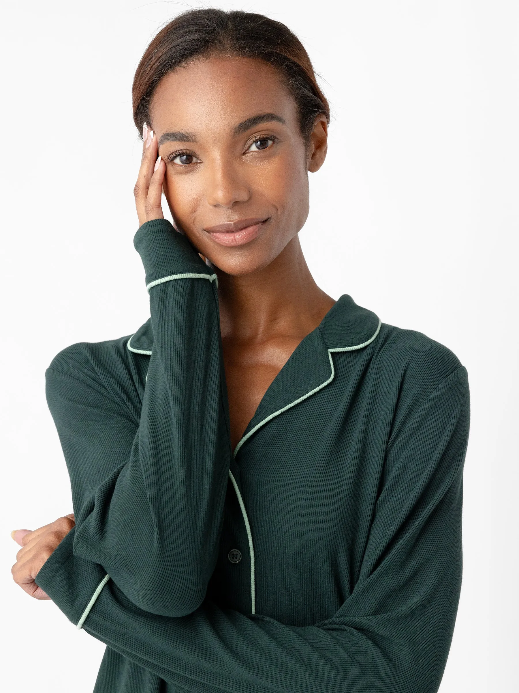 Rib-Knit Classic Long Sleeve Pajama Set