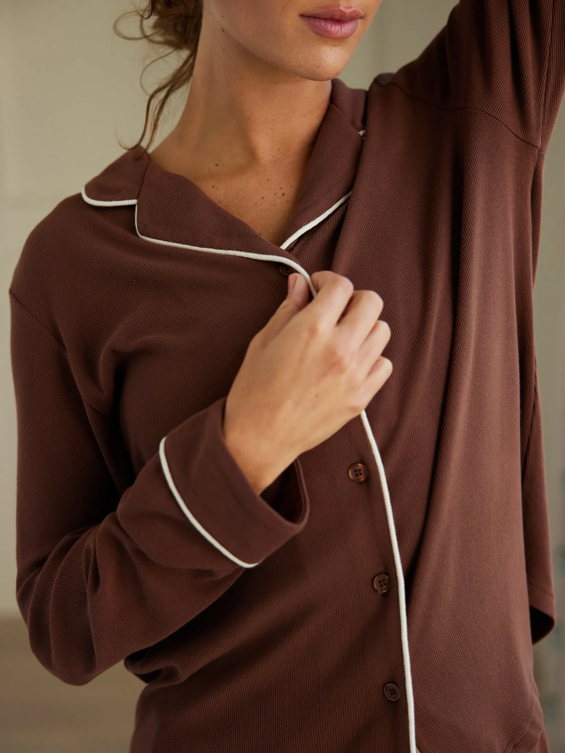 Rib-Knit Classic Long Sleeve Pajama Set
