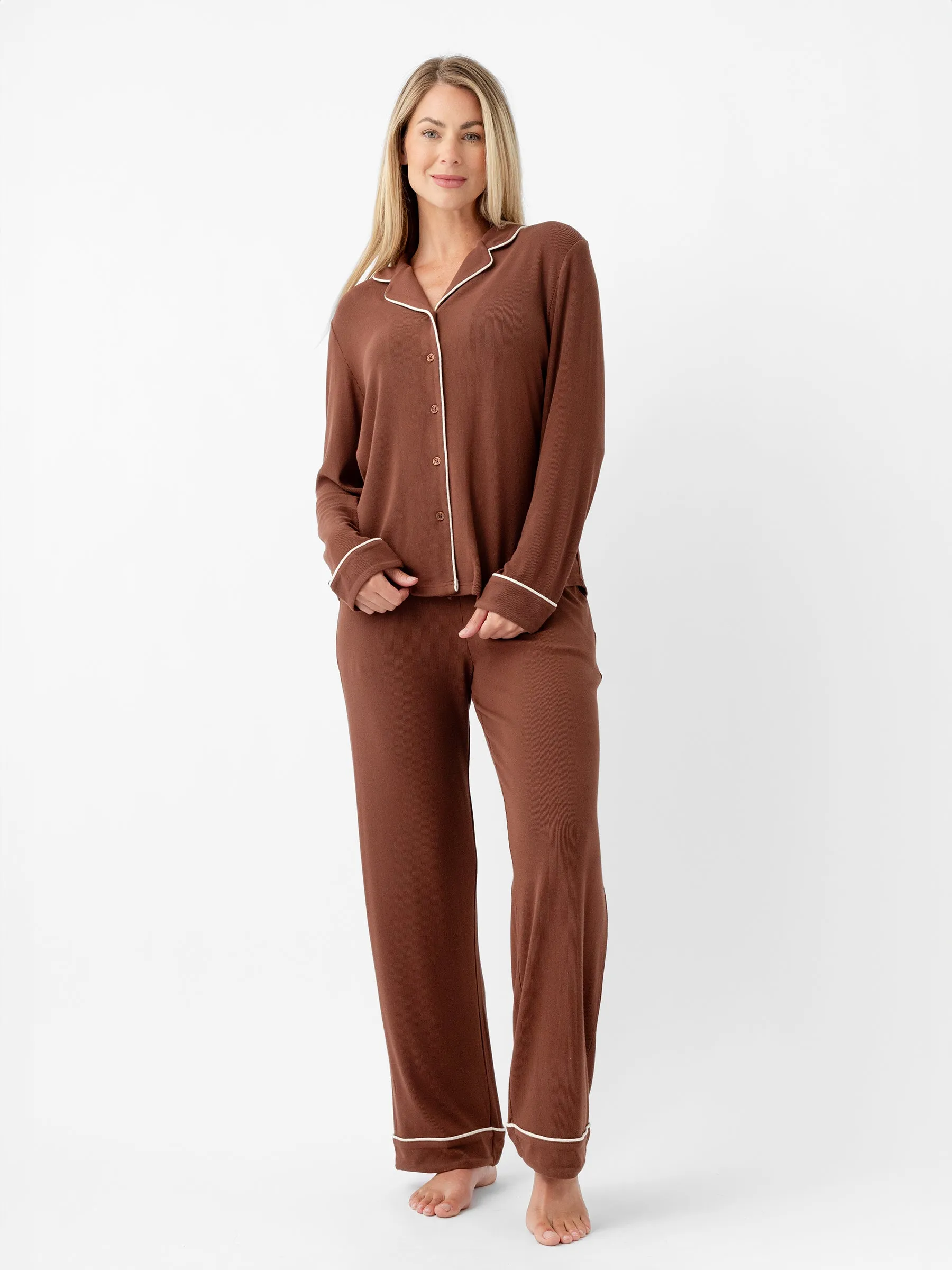 Rib-Knit Classic Long Sleeve Pajama Set