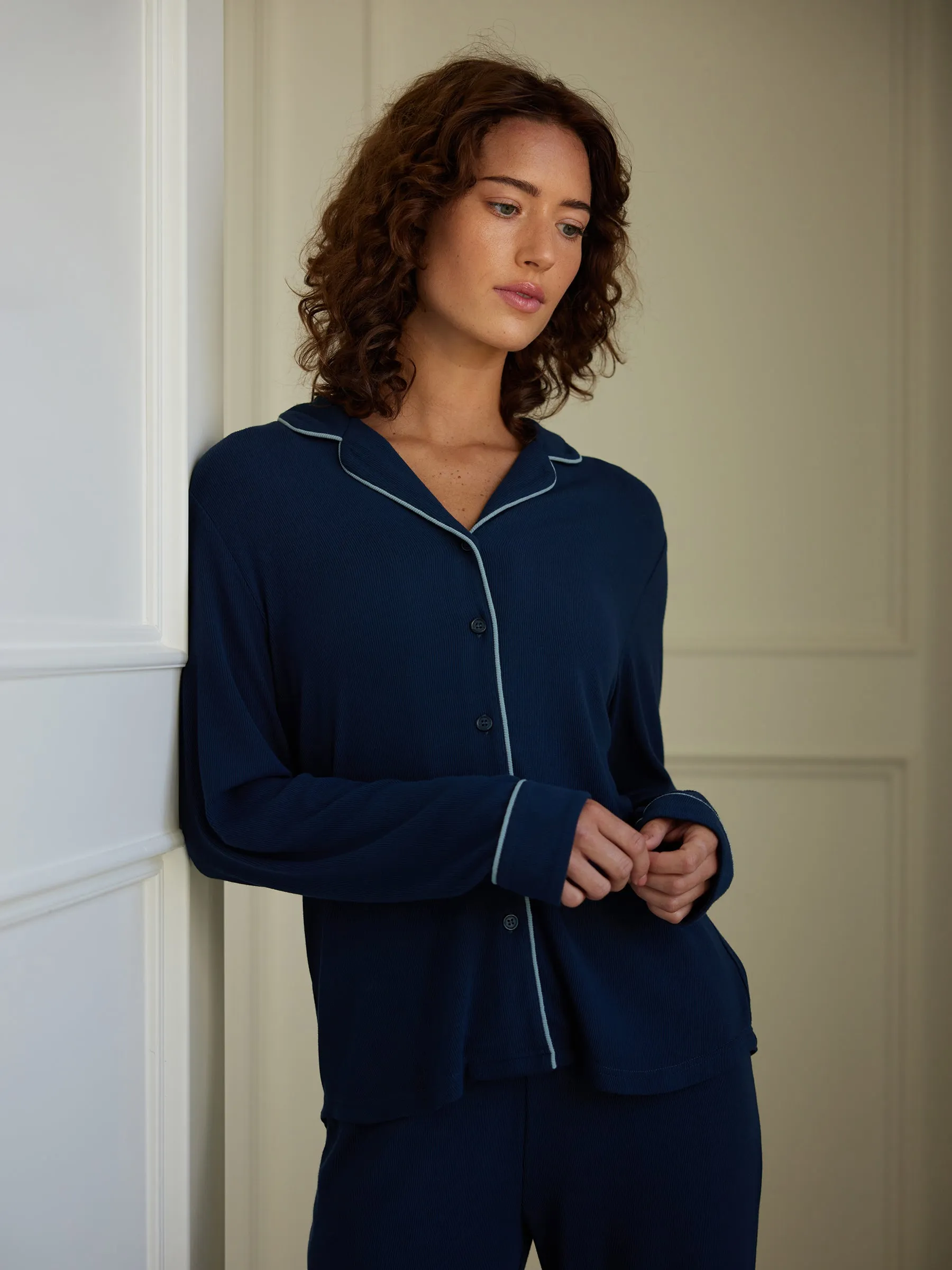 Rib-Knit Classic Long Sleeve Pajama Set