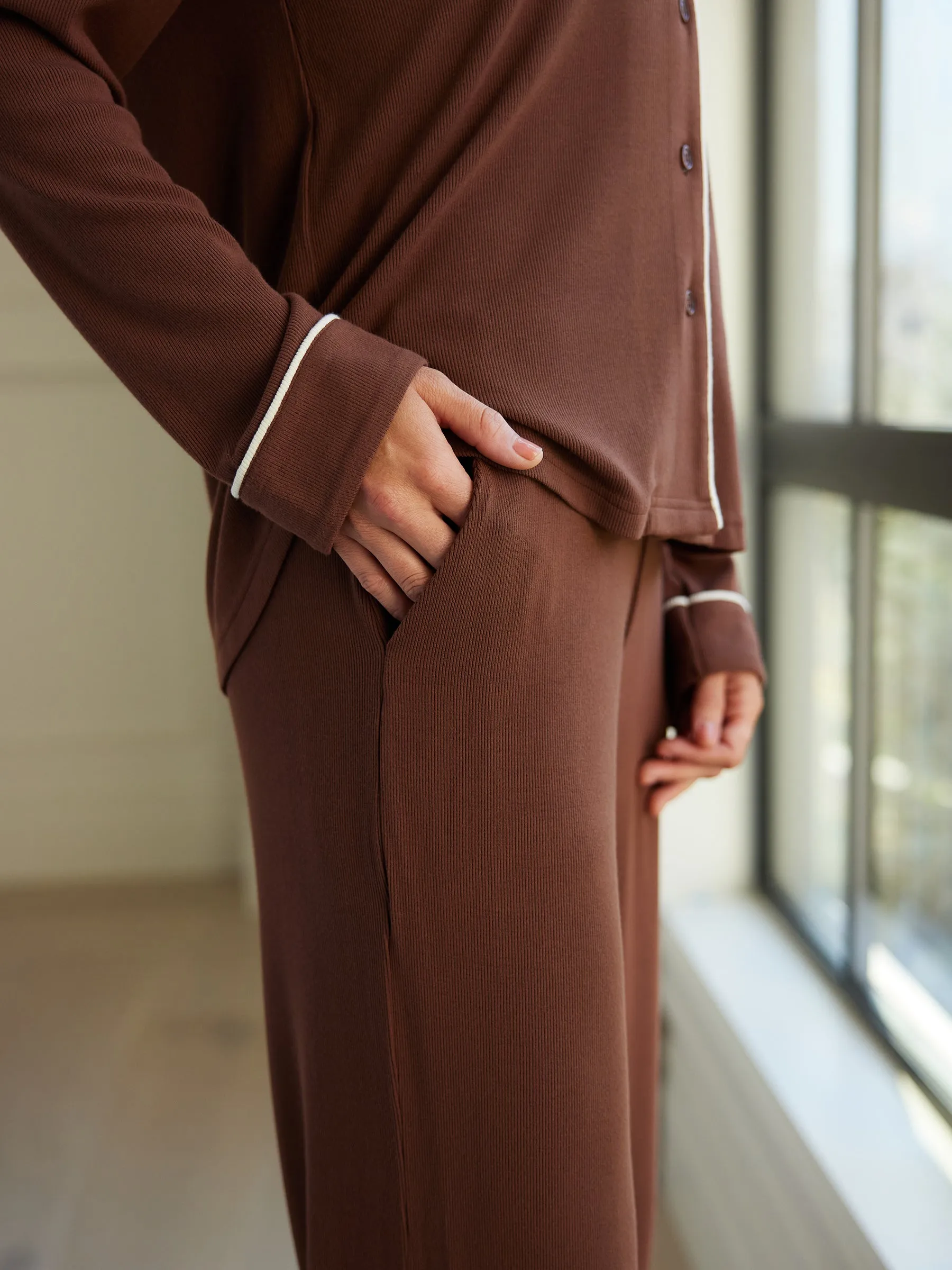 Rib-Knit Classic Long Sleeve Pajama Set