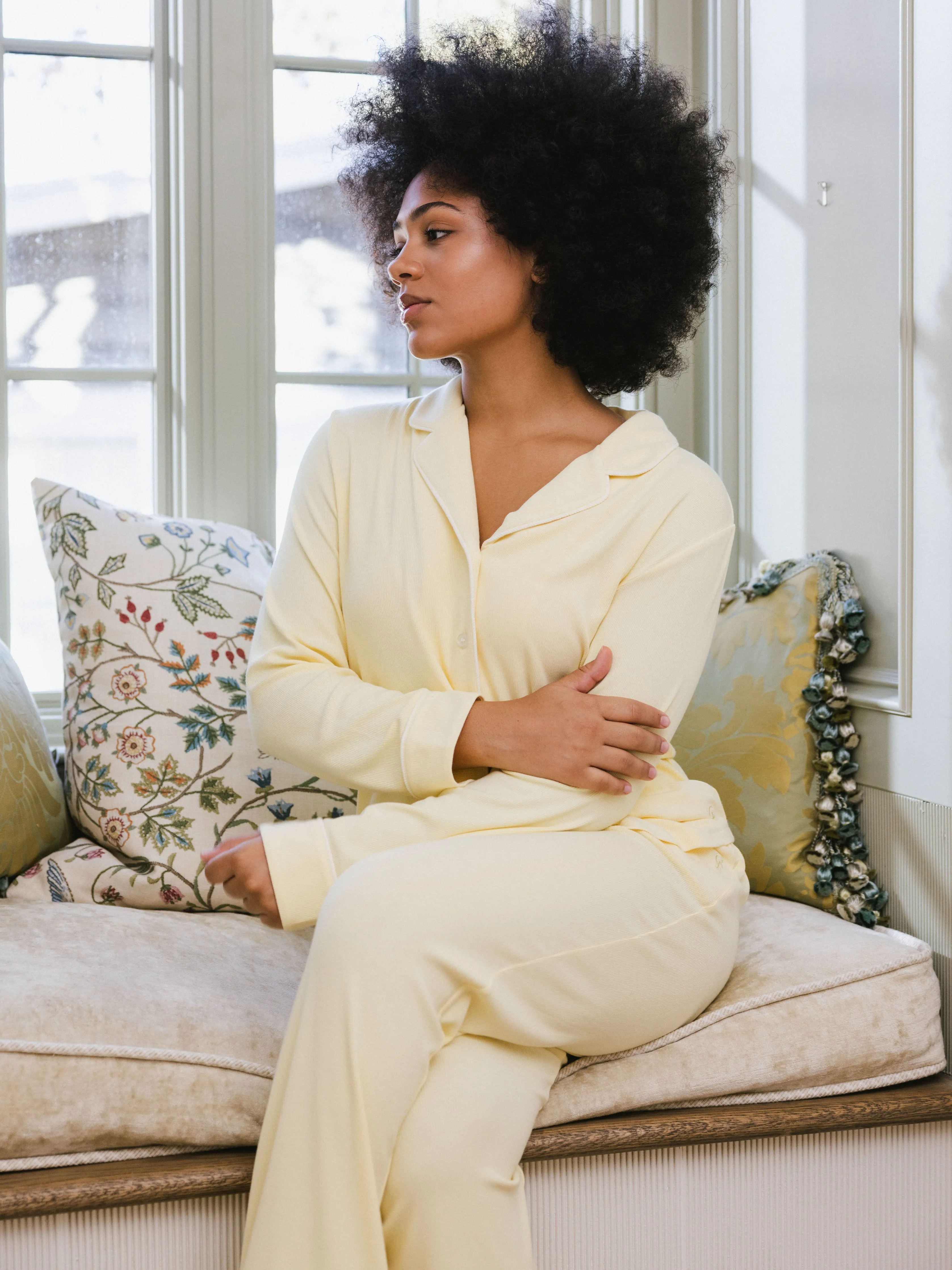 Rib-Knit Classic Long Sleeve Pajama Set