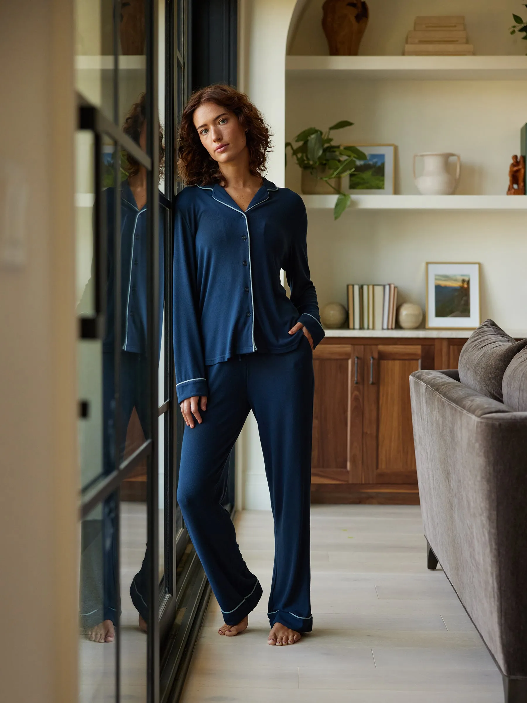 Rib-Knit Classic Long Sleeve Pajama Set