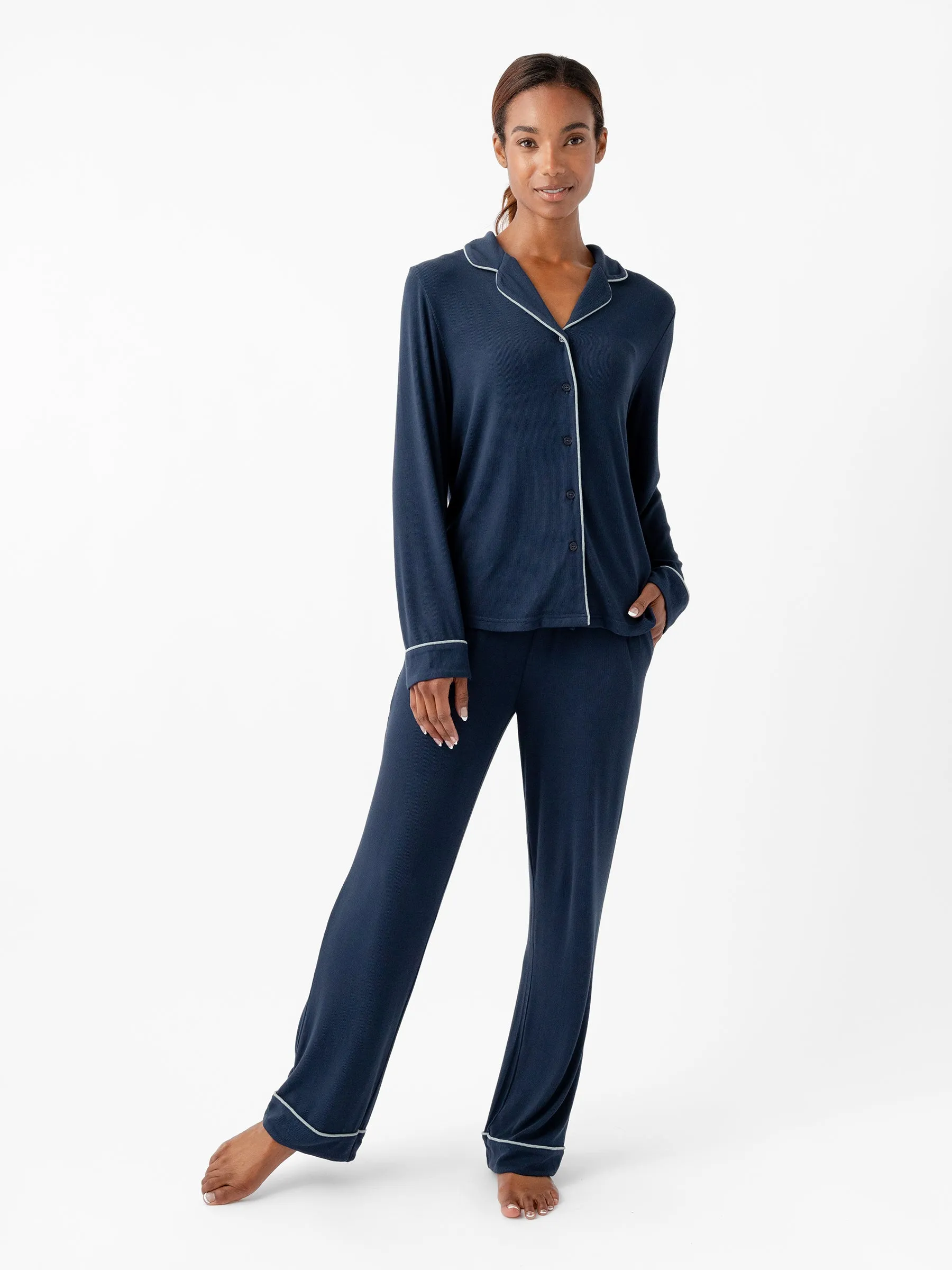 Rib-Knit Classic Long Sleeve Pajama Set