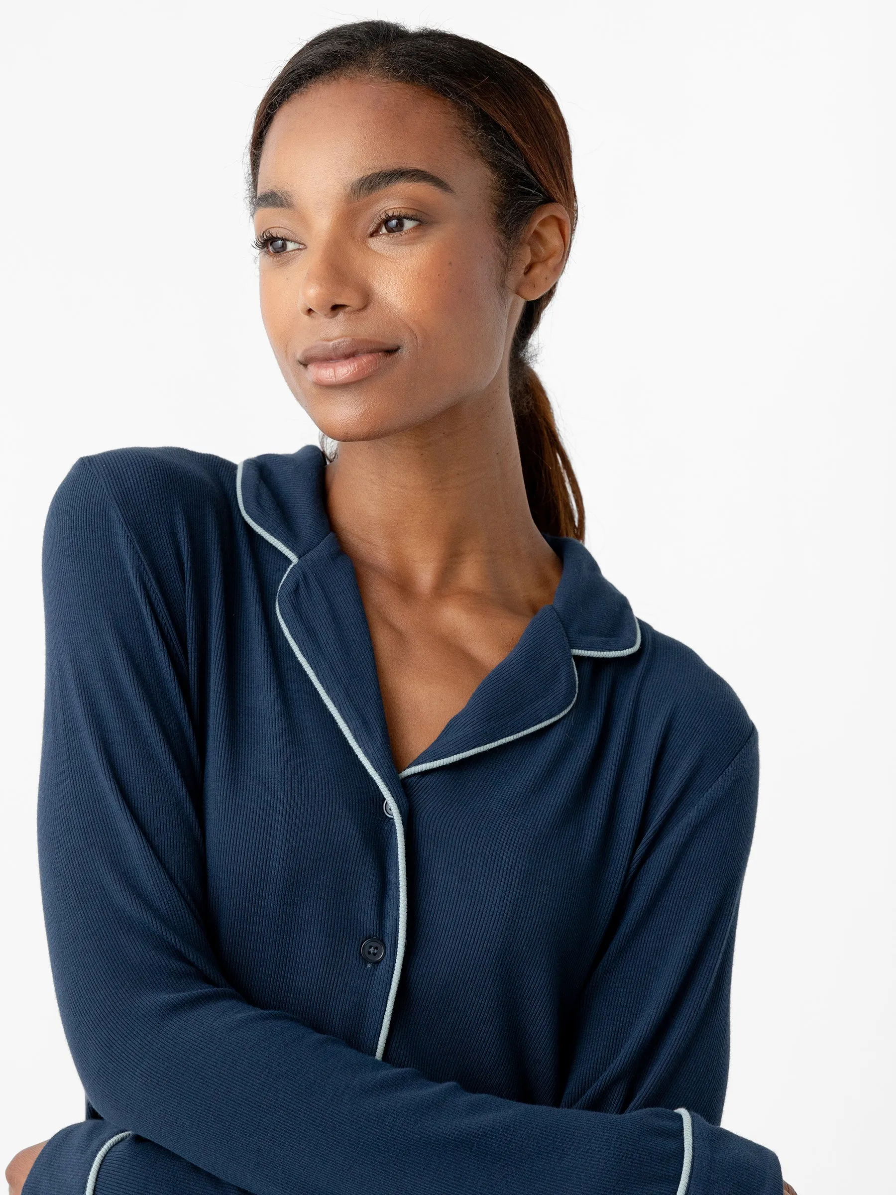 Rib-Knit Classic Long Sleeve Pajama Set