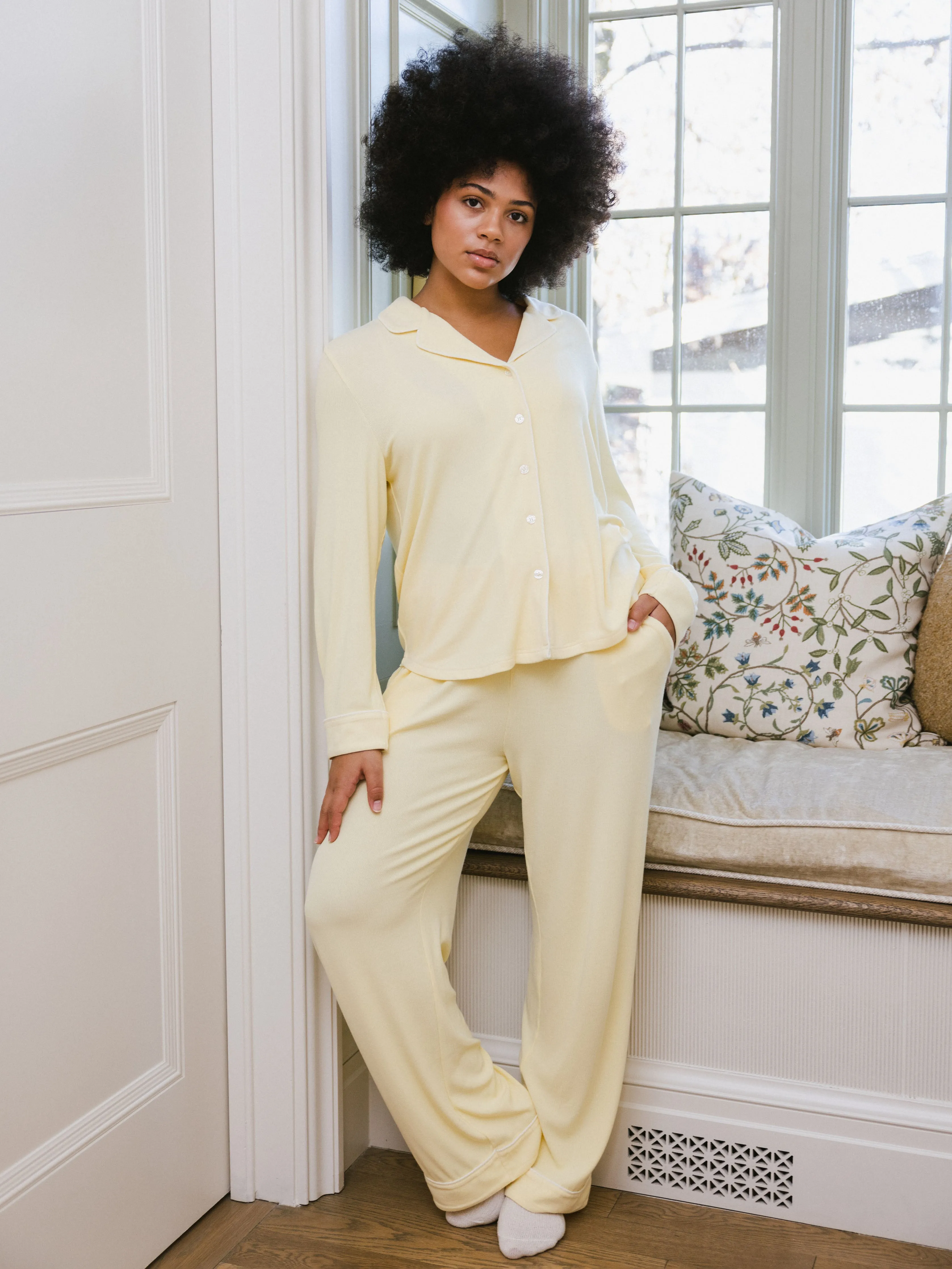 Rib-Knit Classic Long Sleeve Pajama Set