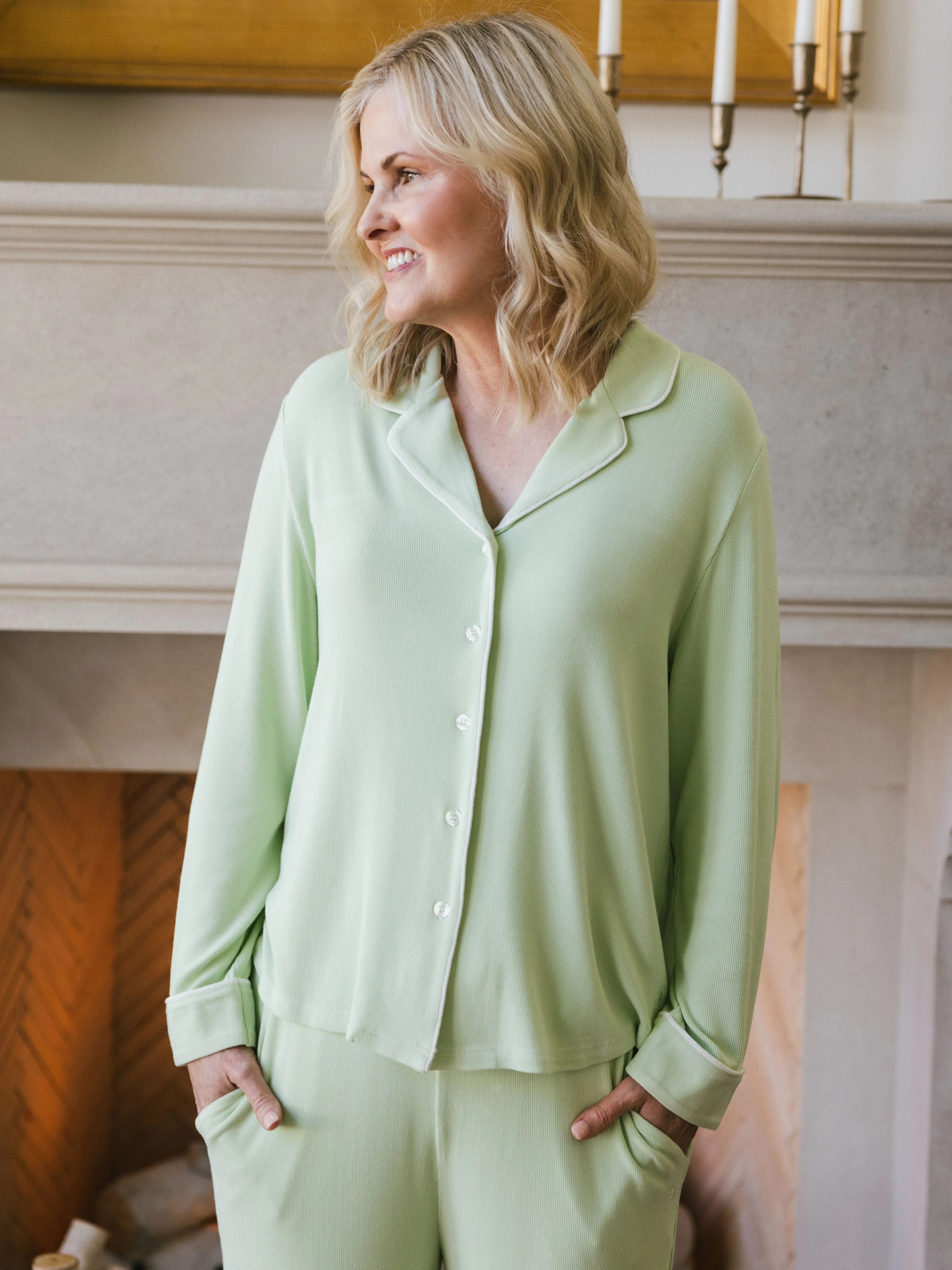 Rib-Knit Classic Long Sleeve Pajama Set