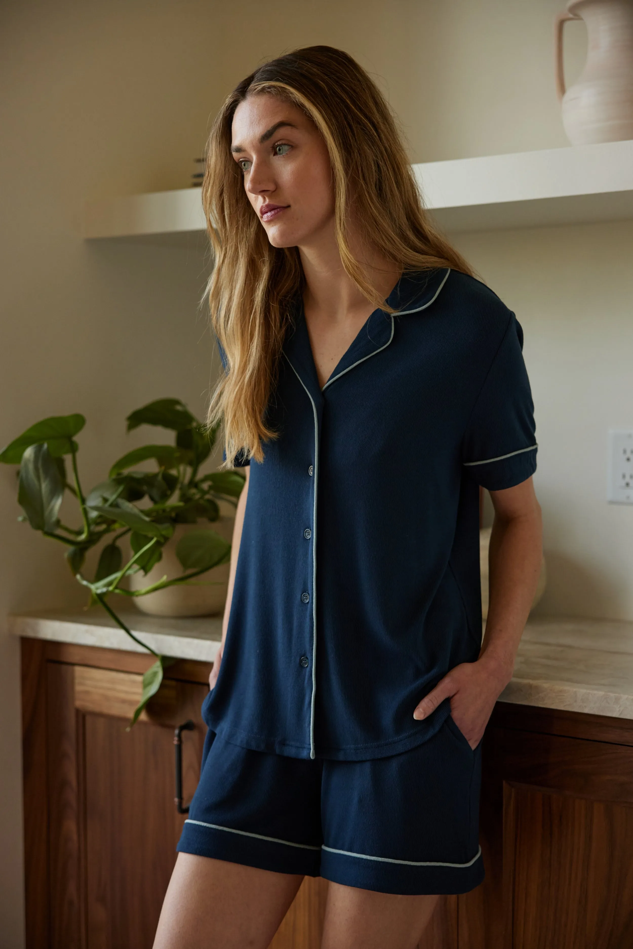 Rib-Knit Classic Short Sleeve Pajama Set