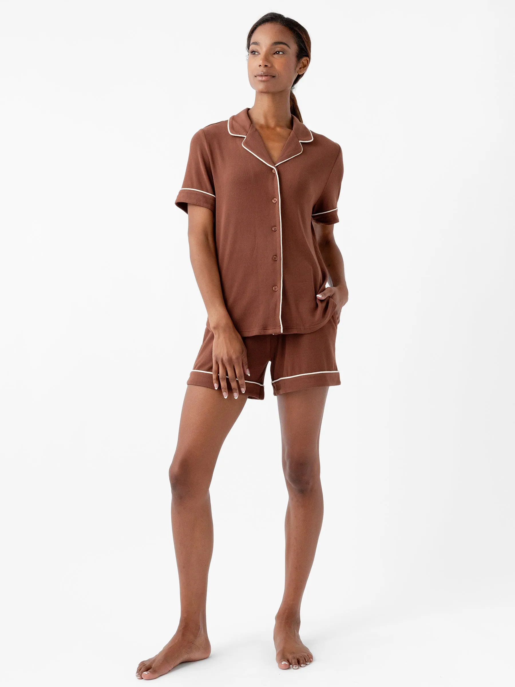 Rib-Knit Classic Short Sleeve Pajama Set