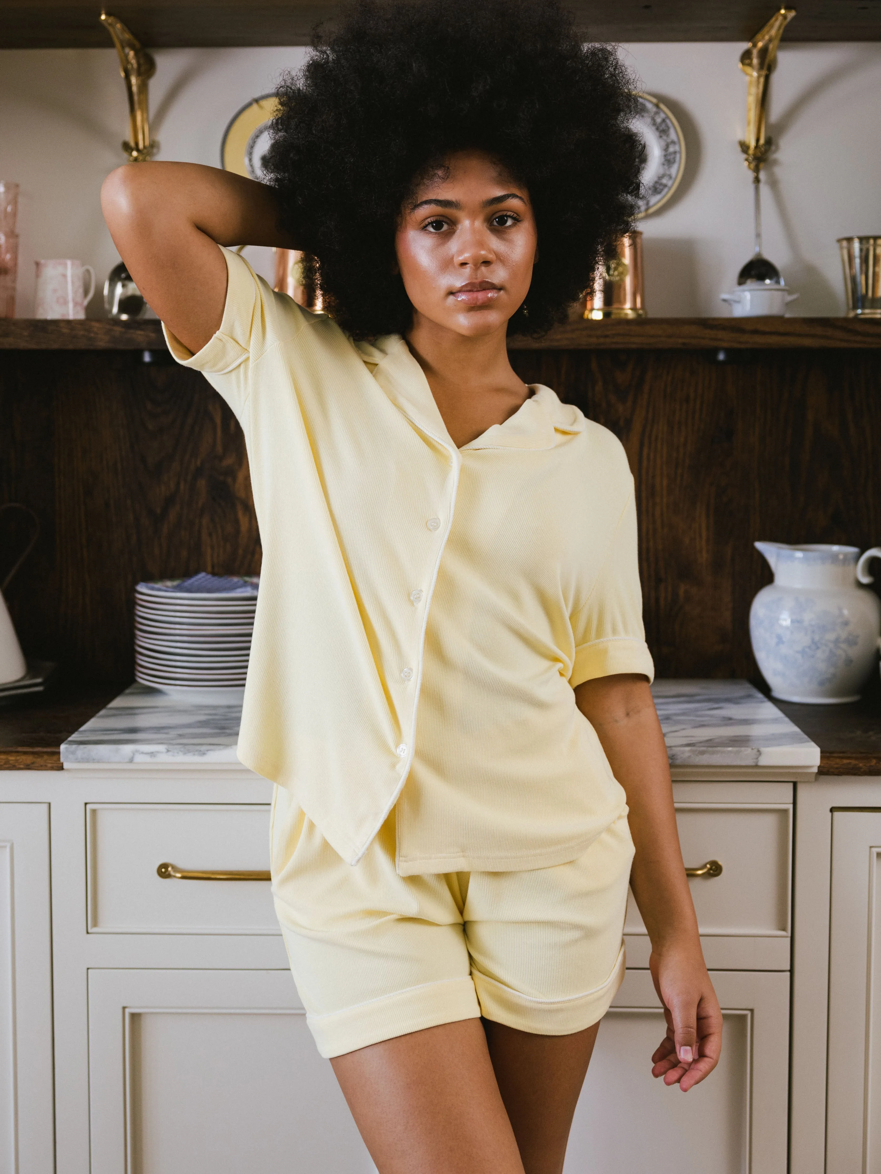 Rib-Knit Classic Short Sleeve Pajama Set