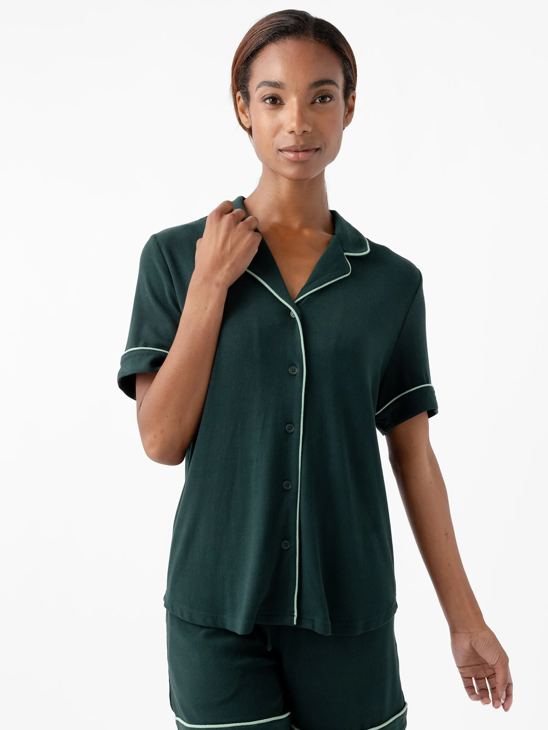 Rib-Knit Classic Short Sleeve Pajama Set