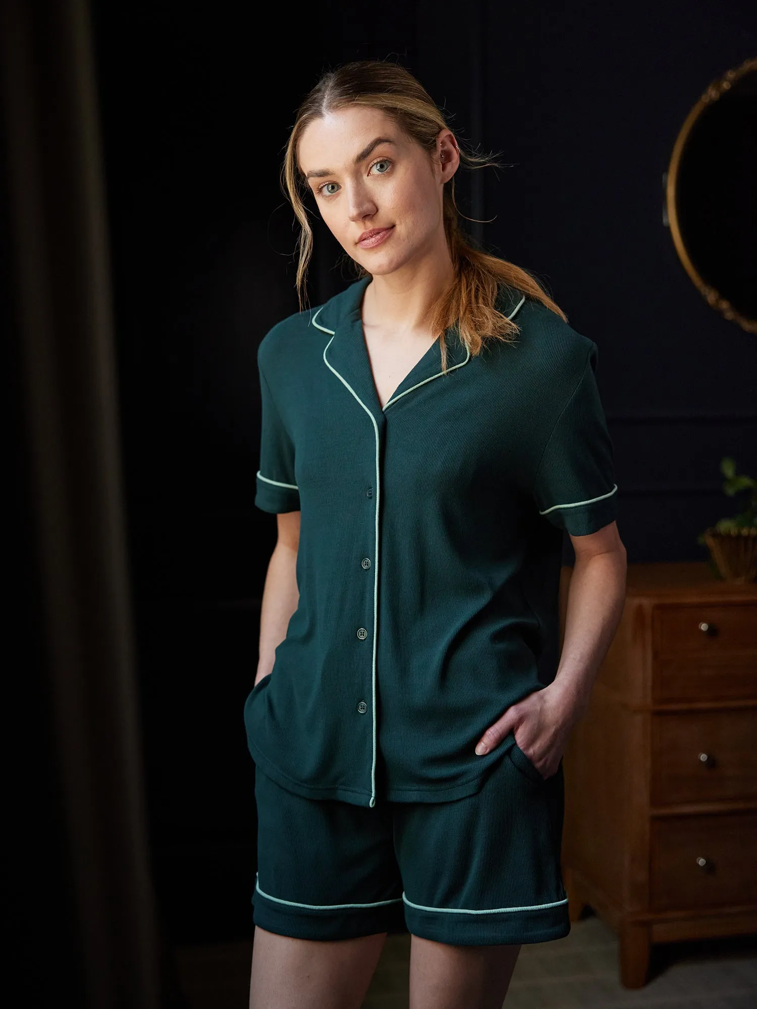 Rib-Knit Classic Short Sleeve Pajama Set