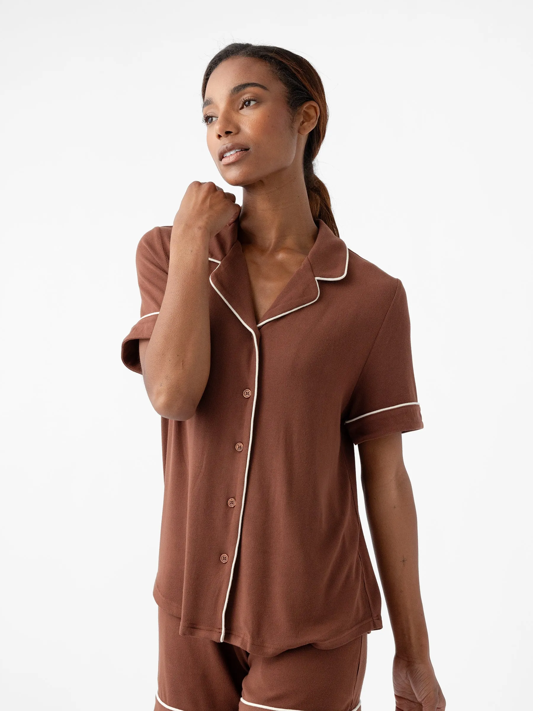 Rib-Knit Classic Short Sleeve Pajama Set