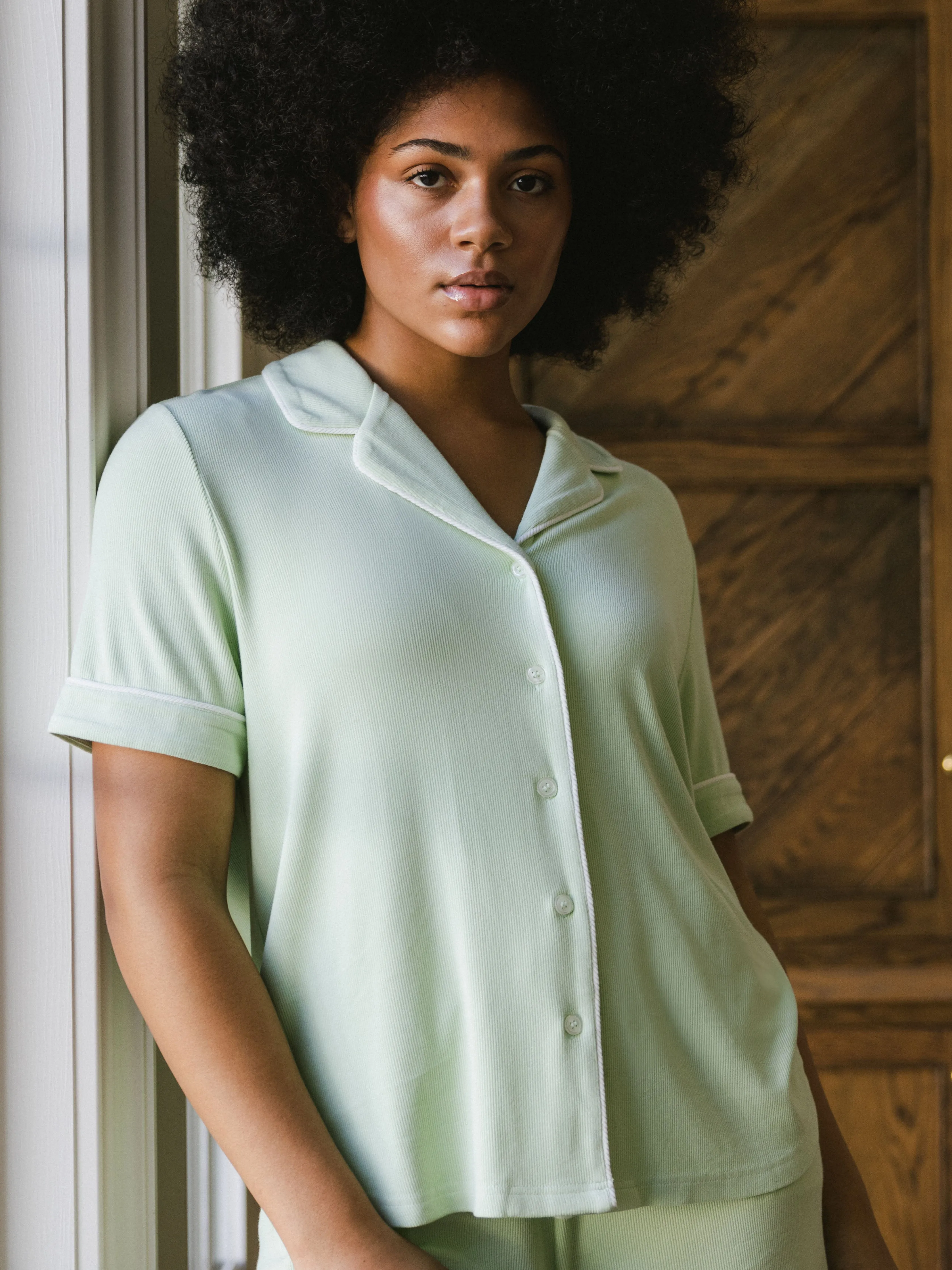 Rib-Knit Classic Short Sleeve Pajama Set