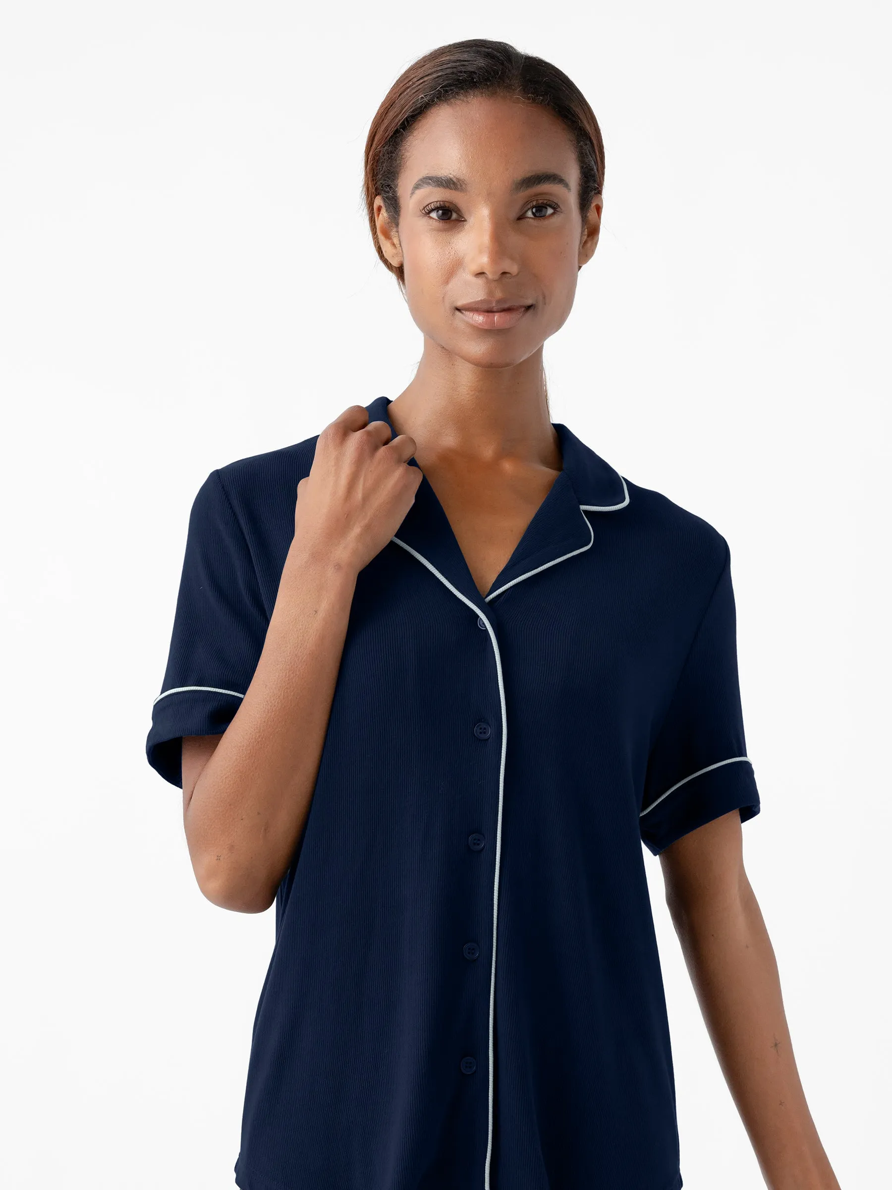 Rib-Knit Classic Short Sleeve Pajama Set