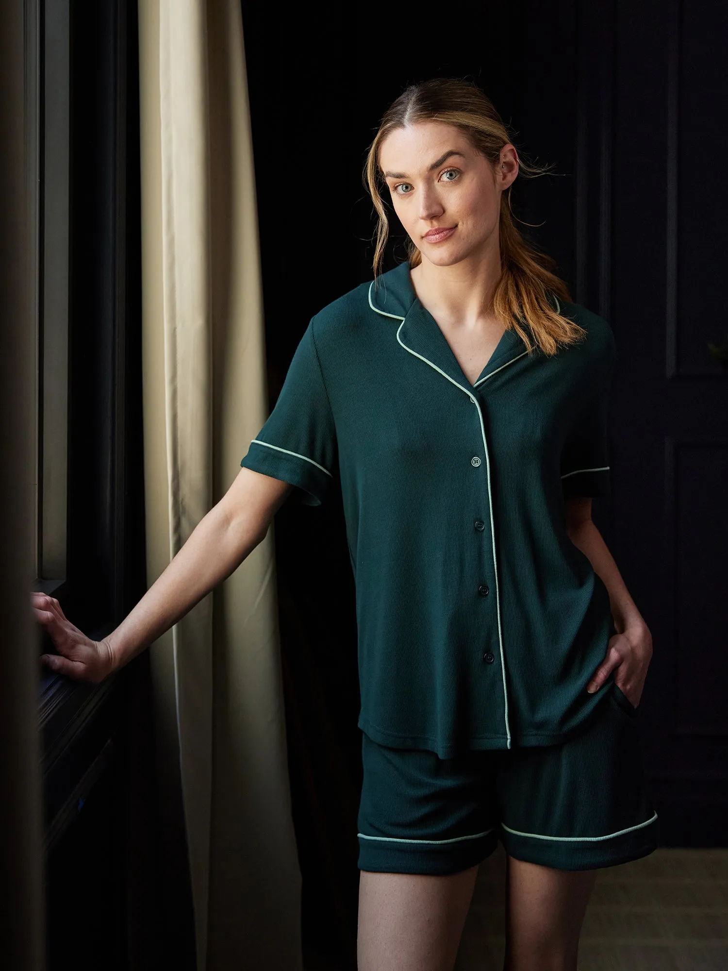 Rib-Knit Classic Short Sleeve Pajama Set
