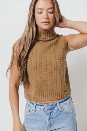 Contrast Topstitching Detail Mandi Sweater Vest in Camel