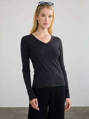 TemperatureRegulating Rubberized grip RIBBED COTTON L/S V-NECK