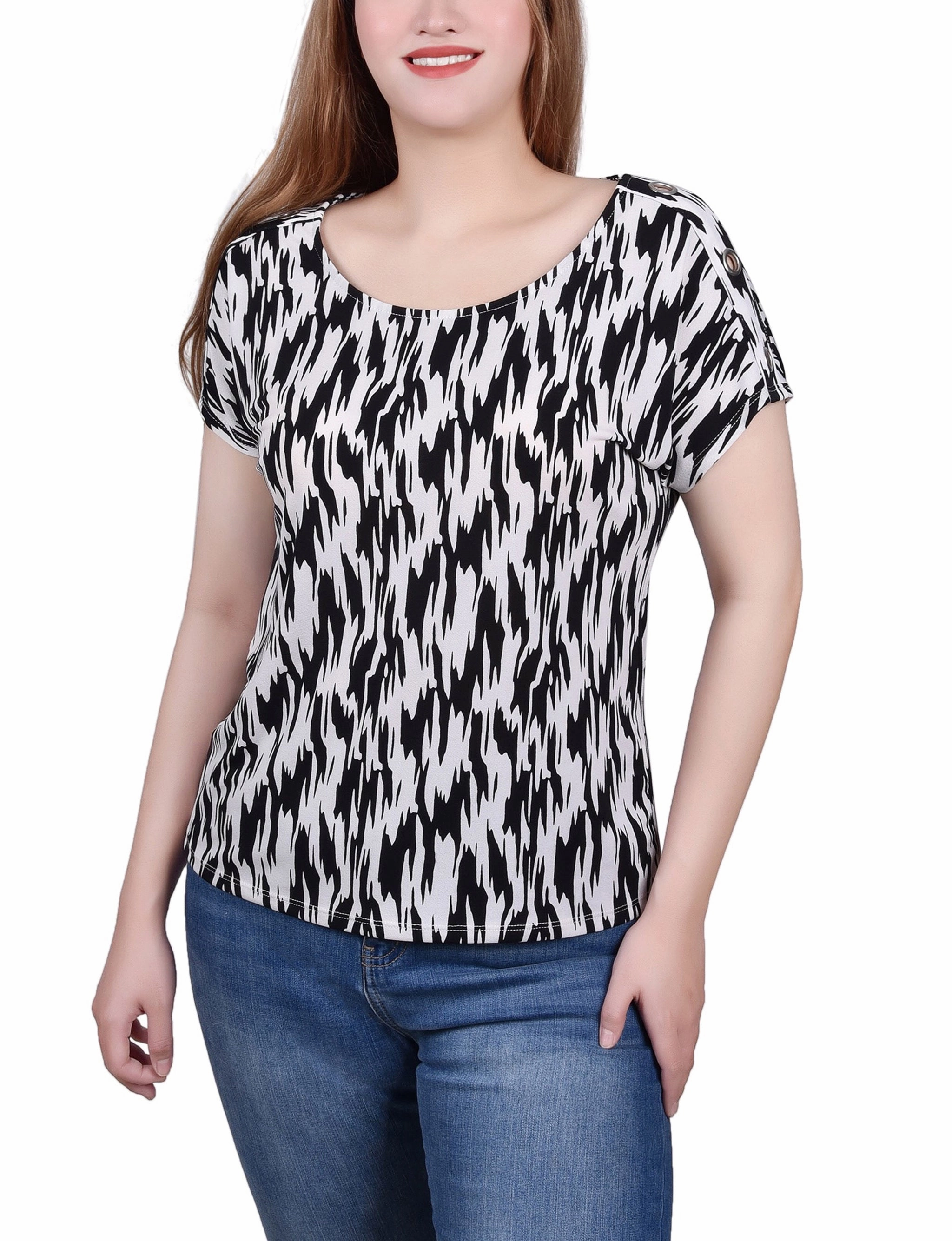 Quick Release Fasteners Petite Short Sleeve Extended Sleeve Tunic Top