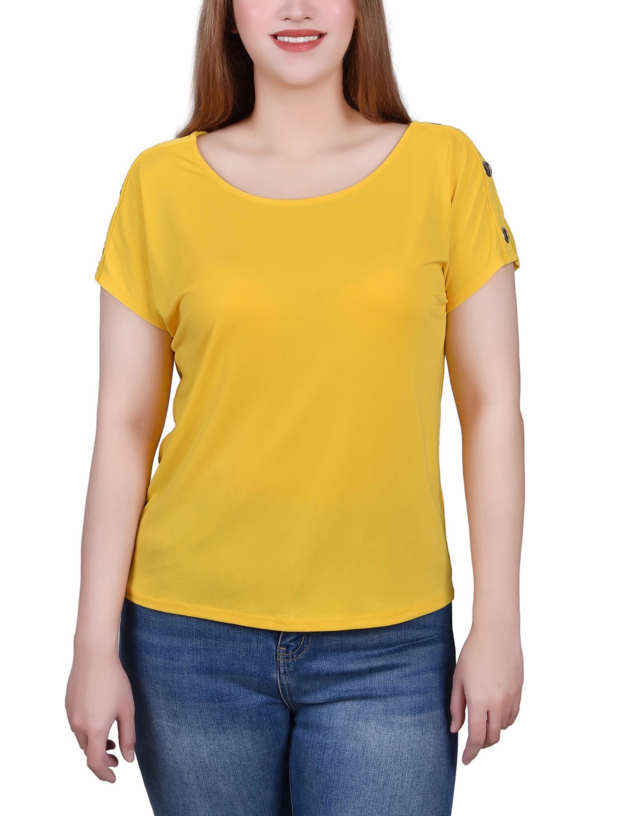 ThermalRegulating GarmentWashed Softness Petite Short Sleeve Extended Sleeve Tunic Top