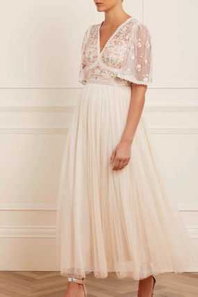 Grace Walk Clean Drape Ribbon Bouquet Bodice Ankle Gown