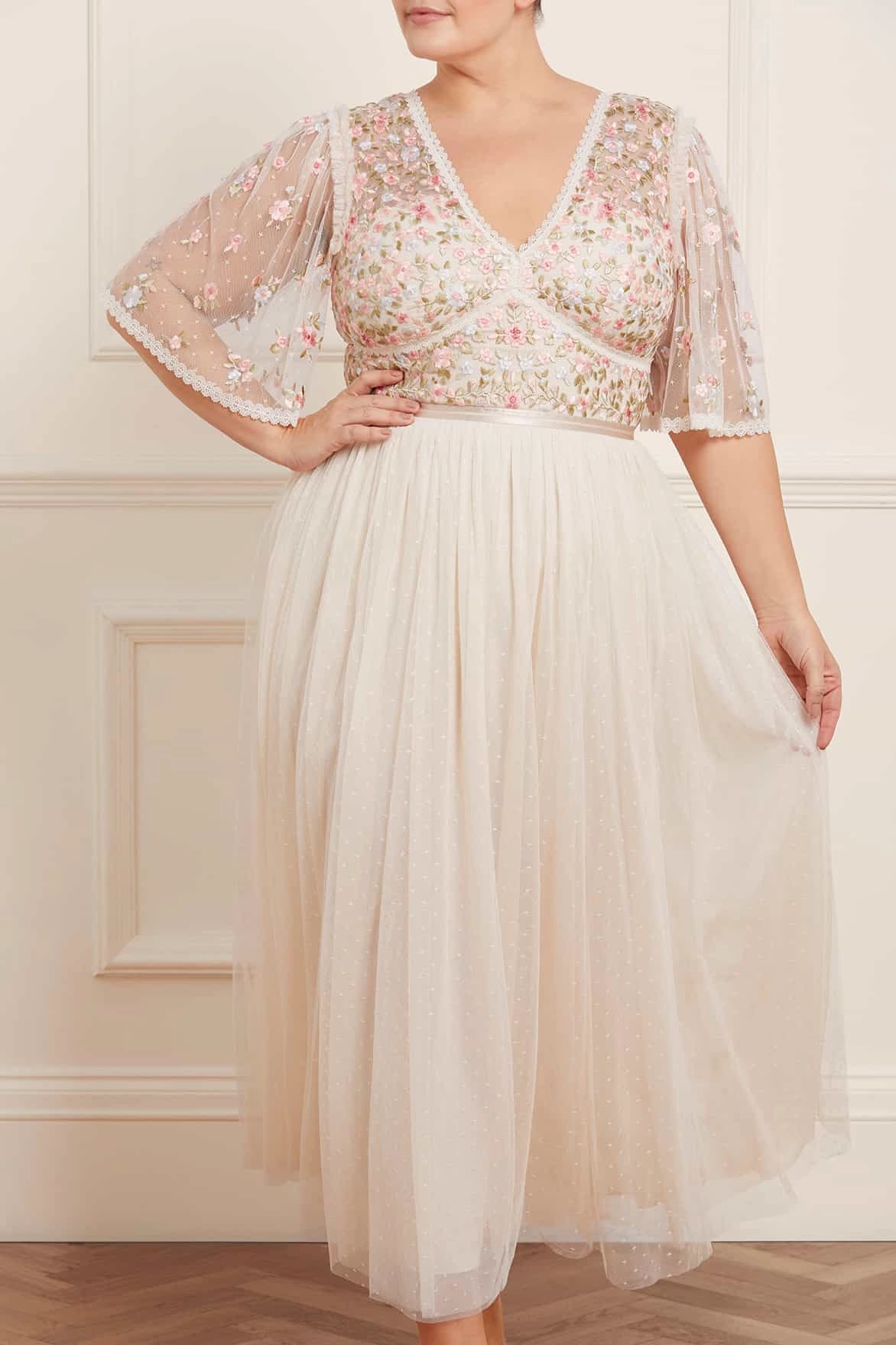 Polite Color Ribbon Bouquet Bodice Ankle Gown