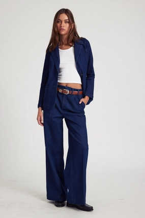 Rinse Denim Pleated Trousers Petal Sleeve Architecture