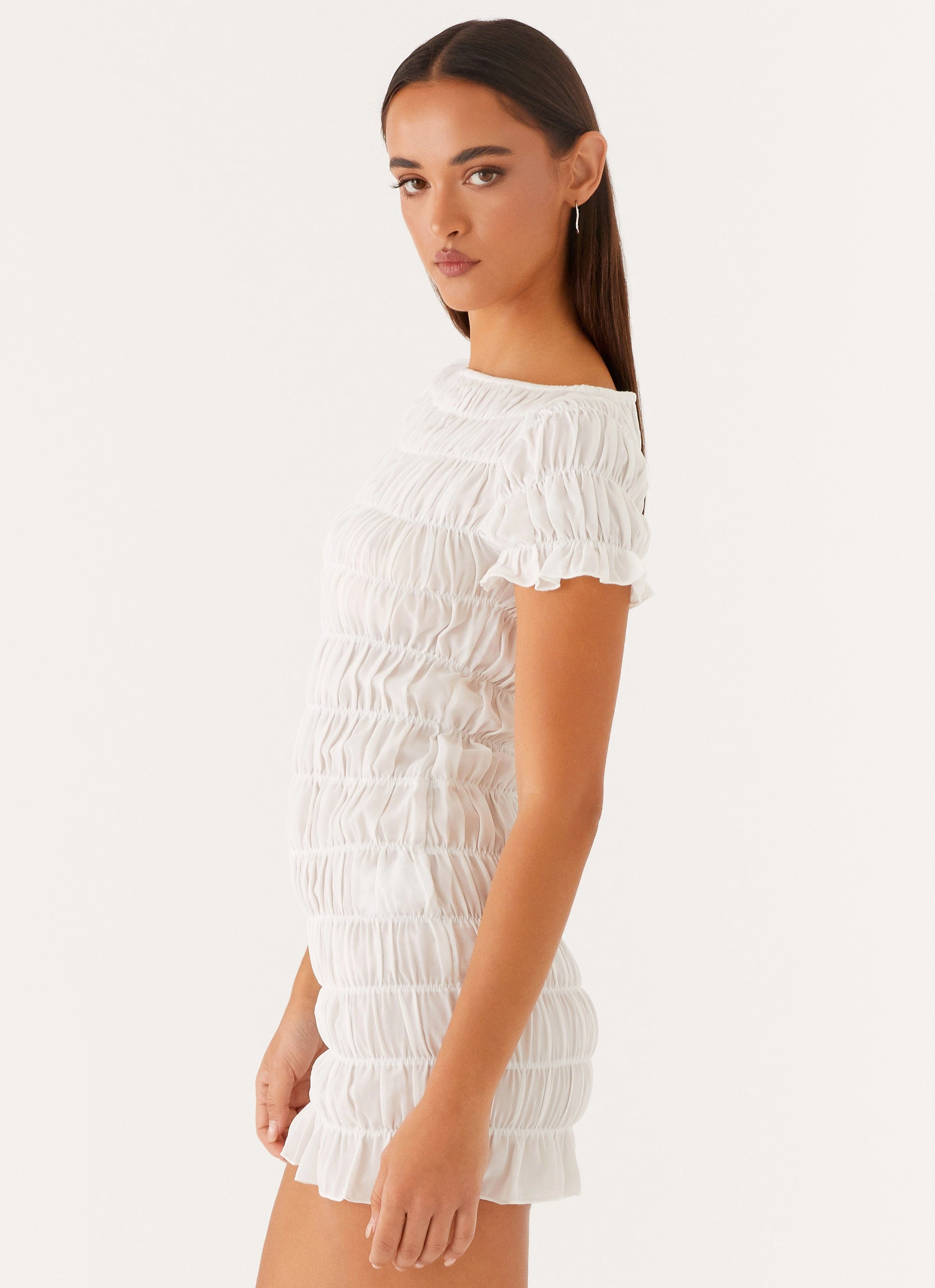 Rita Ruched Mini Dress - White AntiFrayEdging