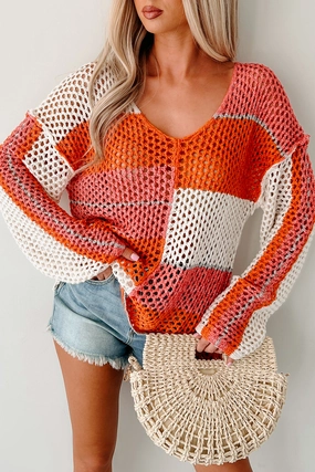 HeavyweightThermal Roam Ready Colorblock Crochet Top (Mango)