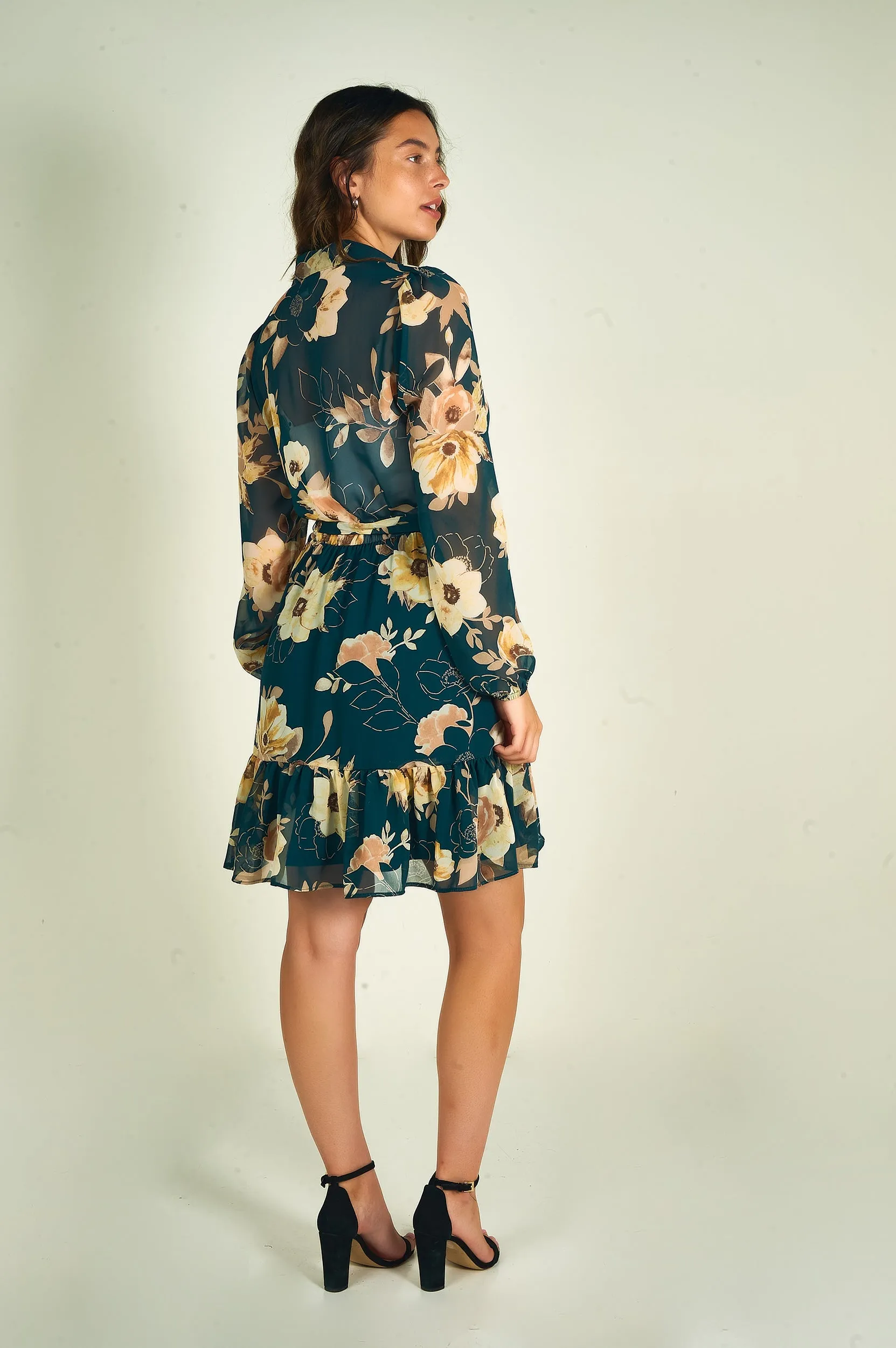 Robe fleurie en chiffon - OLEDA - (R-B12)