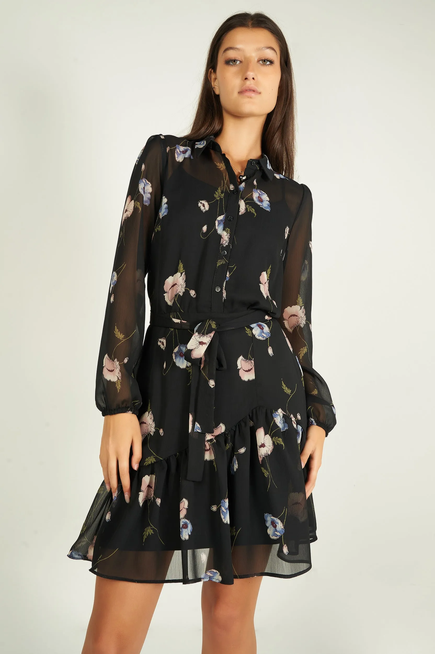 Robe fleurie en chiffon - OLEDA - (R-B12)