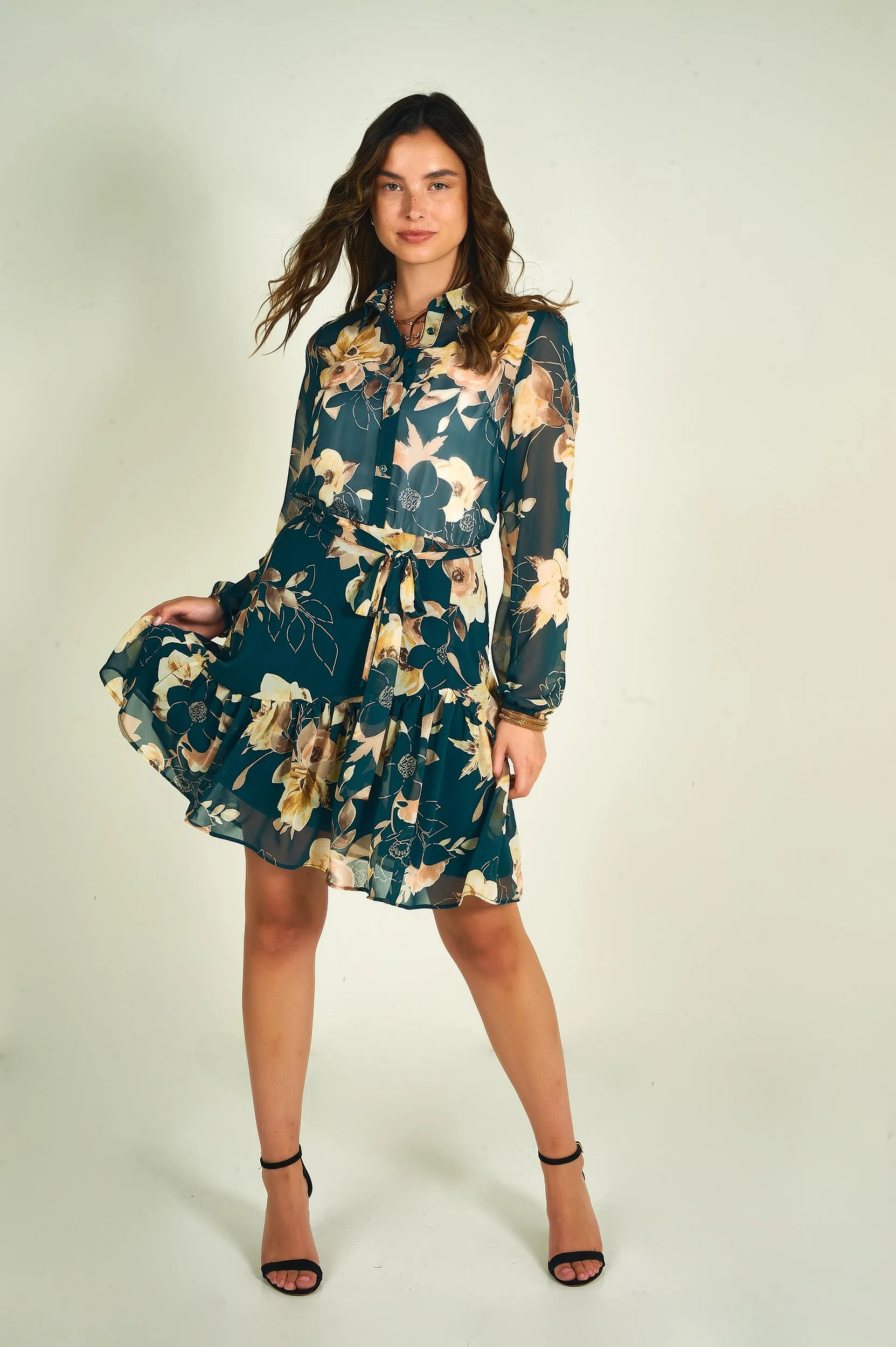 Robe fleurie en chiffon - OLEDA - (R-B12)