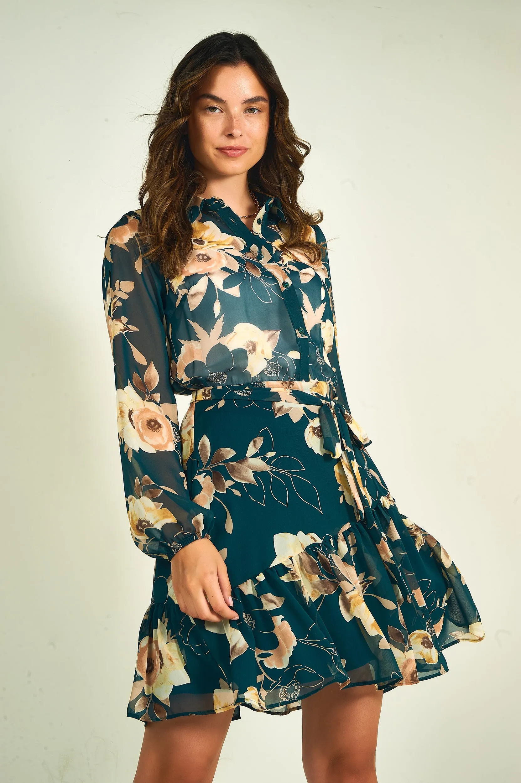 Robe fleurie en chiffon - OLEDA - (R-B12)