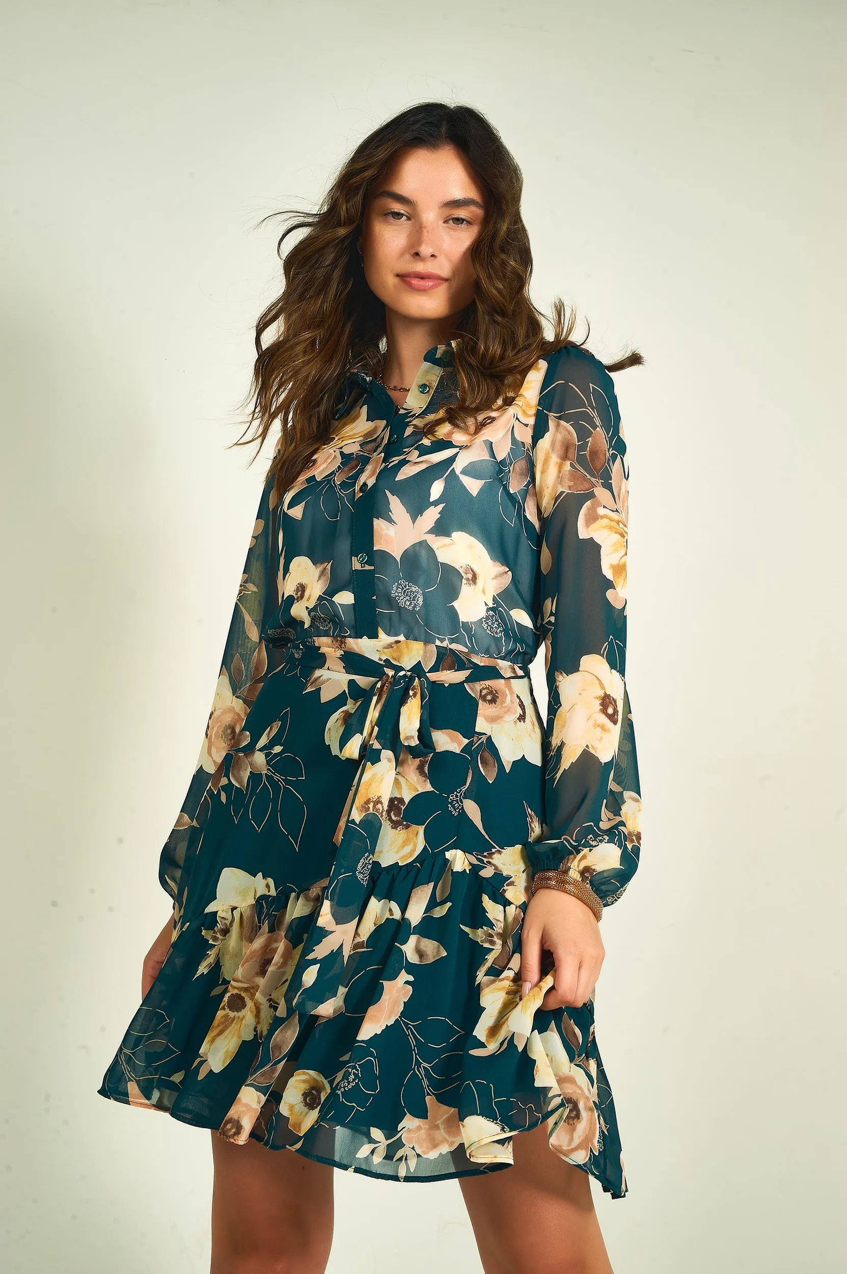Robe fleurie en chiffon - OLEDA - (R-B12)