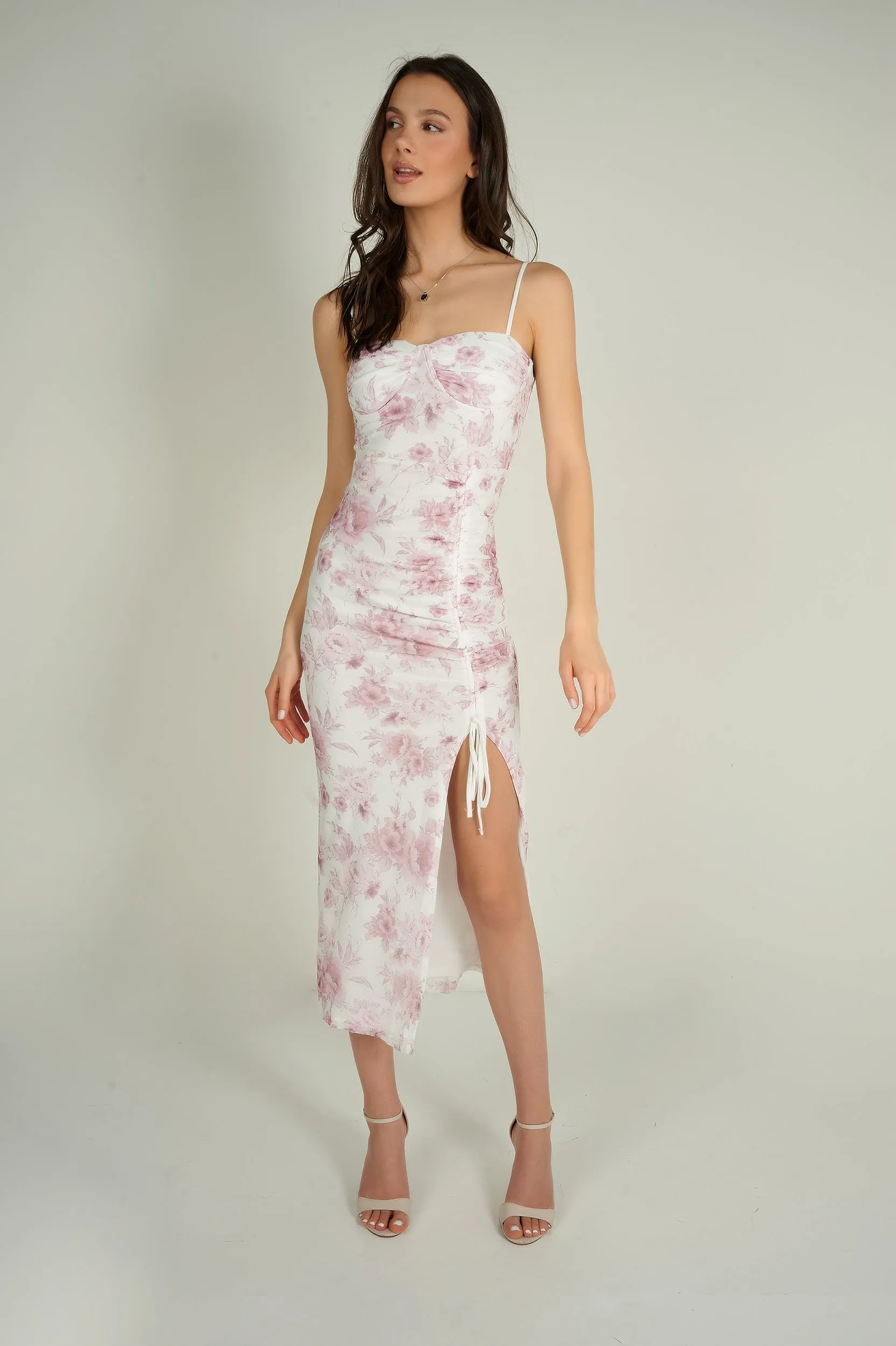 Robe fleurie froncée - CD55046-1 - (E-B18)