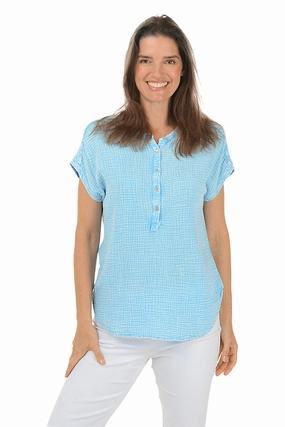 MicroPerforated Details Anti Static Fabric Bubble Gauze Cap Sleeve Blouse