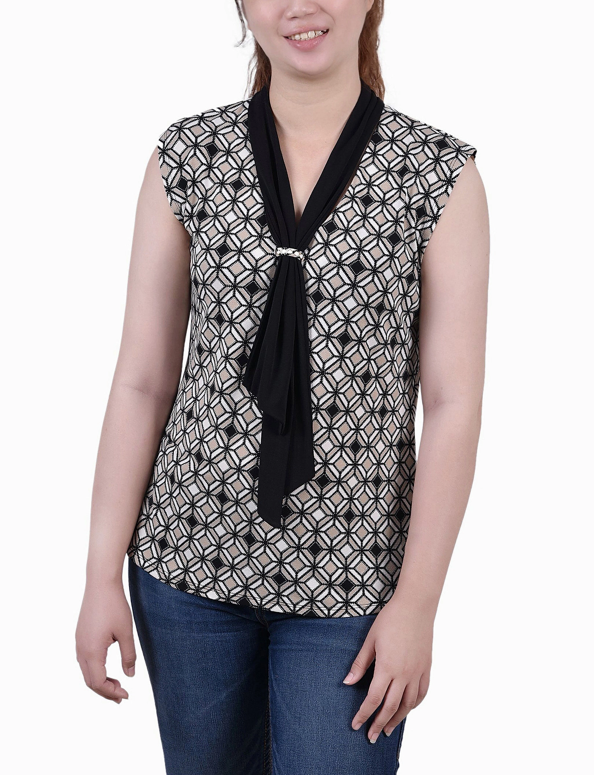 Versatile Layering Piece DoubleLayeredFabric Petite Sleeveless Scarf Top