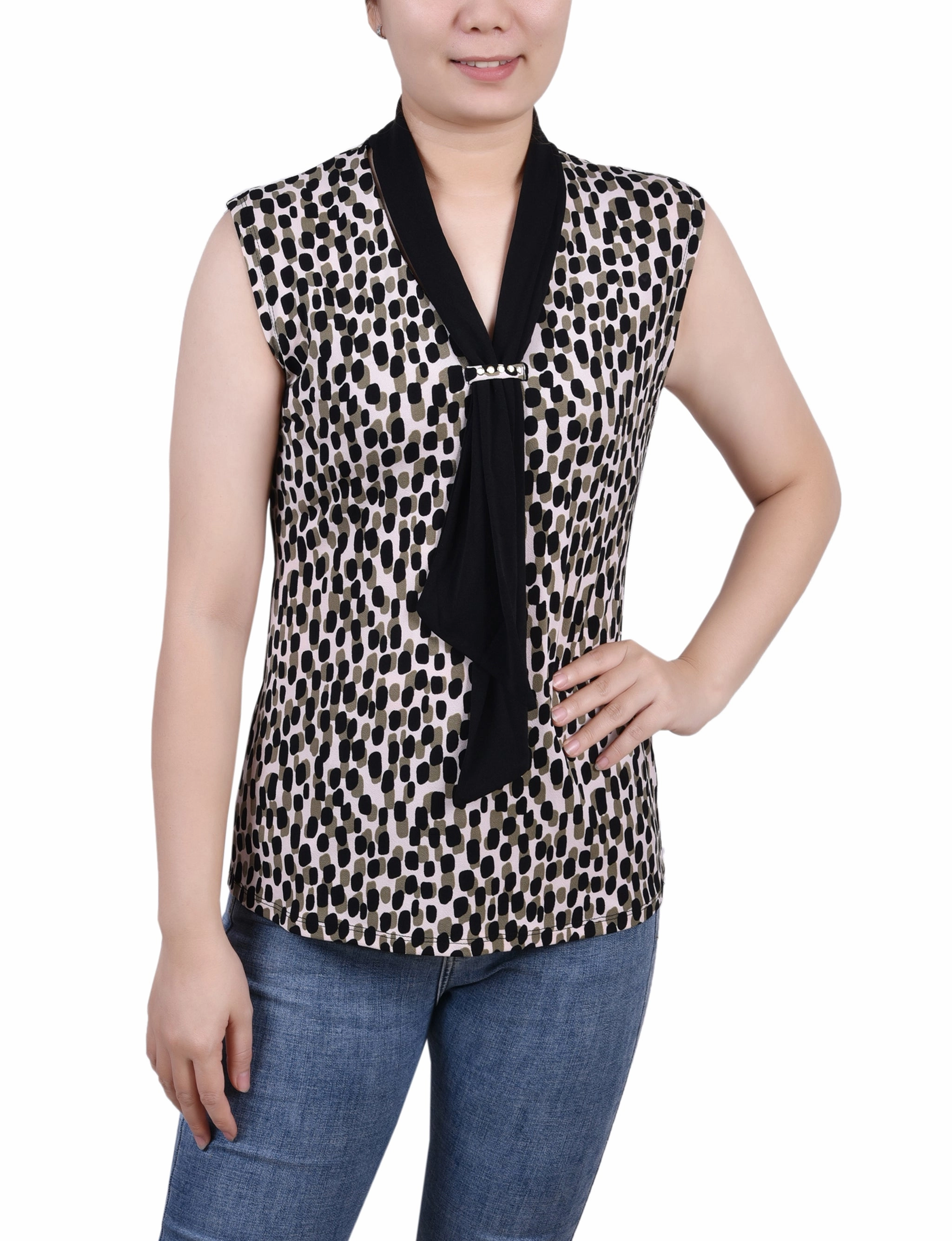 Petite Sleeveless Scarf Top Classic Hoodie Midweight Texture