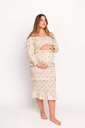 Lila Floral Printed Smocked Midi Dress in Blue - Bump Friendly *Final-Sale* Light Motion Pleated-Texture