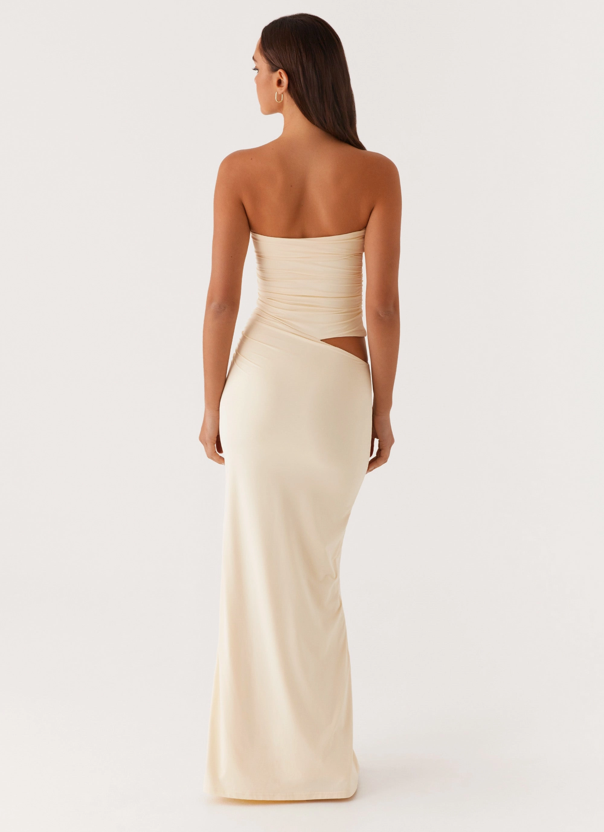 Romee Strapless Maxi Dress - Pastel Yellow Sunset Scene Fluid Cut