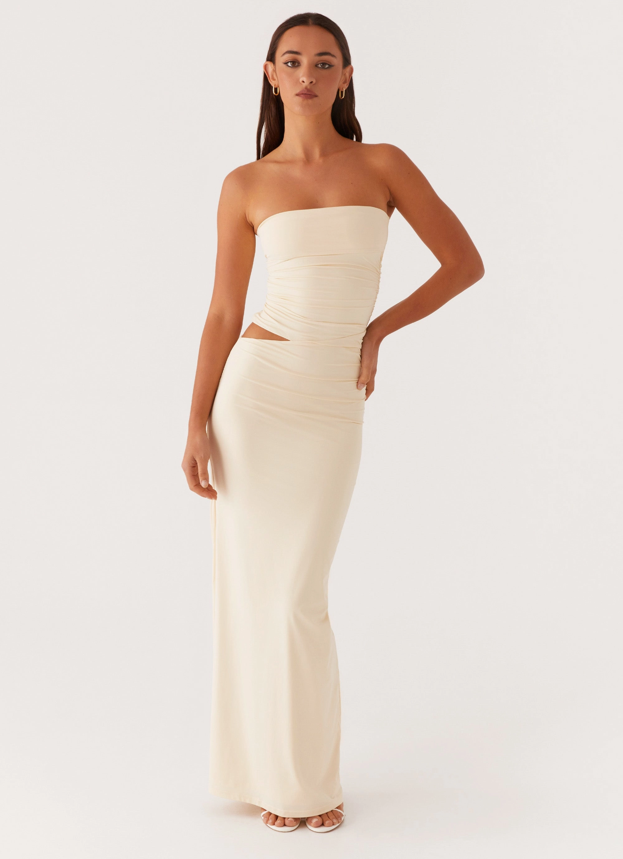 Bell-Sleeve Bold Mood Romee Strapless Maxi Dress - Pastel Yellow