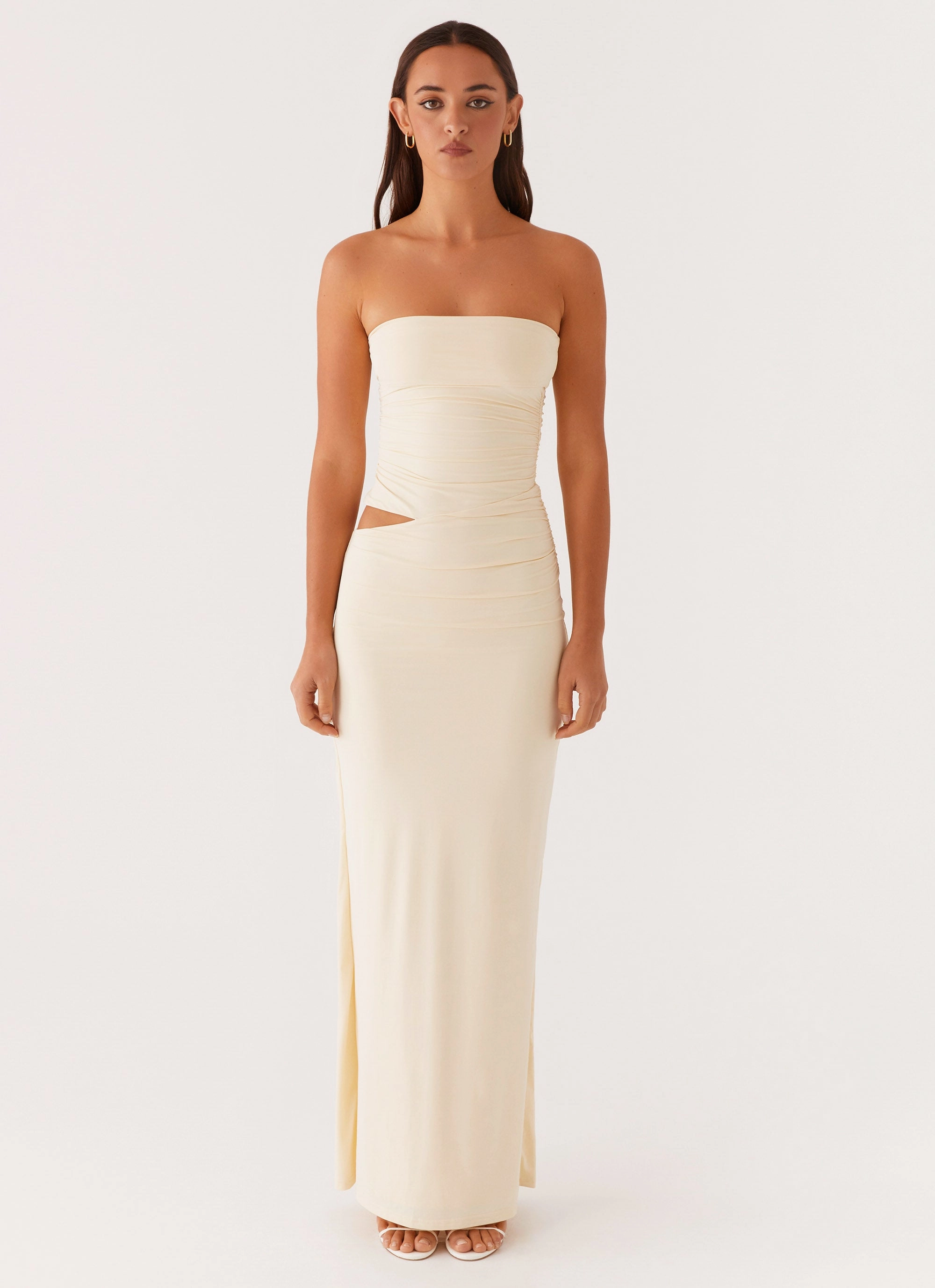 Classic Layering Versatile party outfit Romee Strapless Maxi Dress - Pastel Yellow