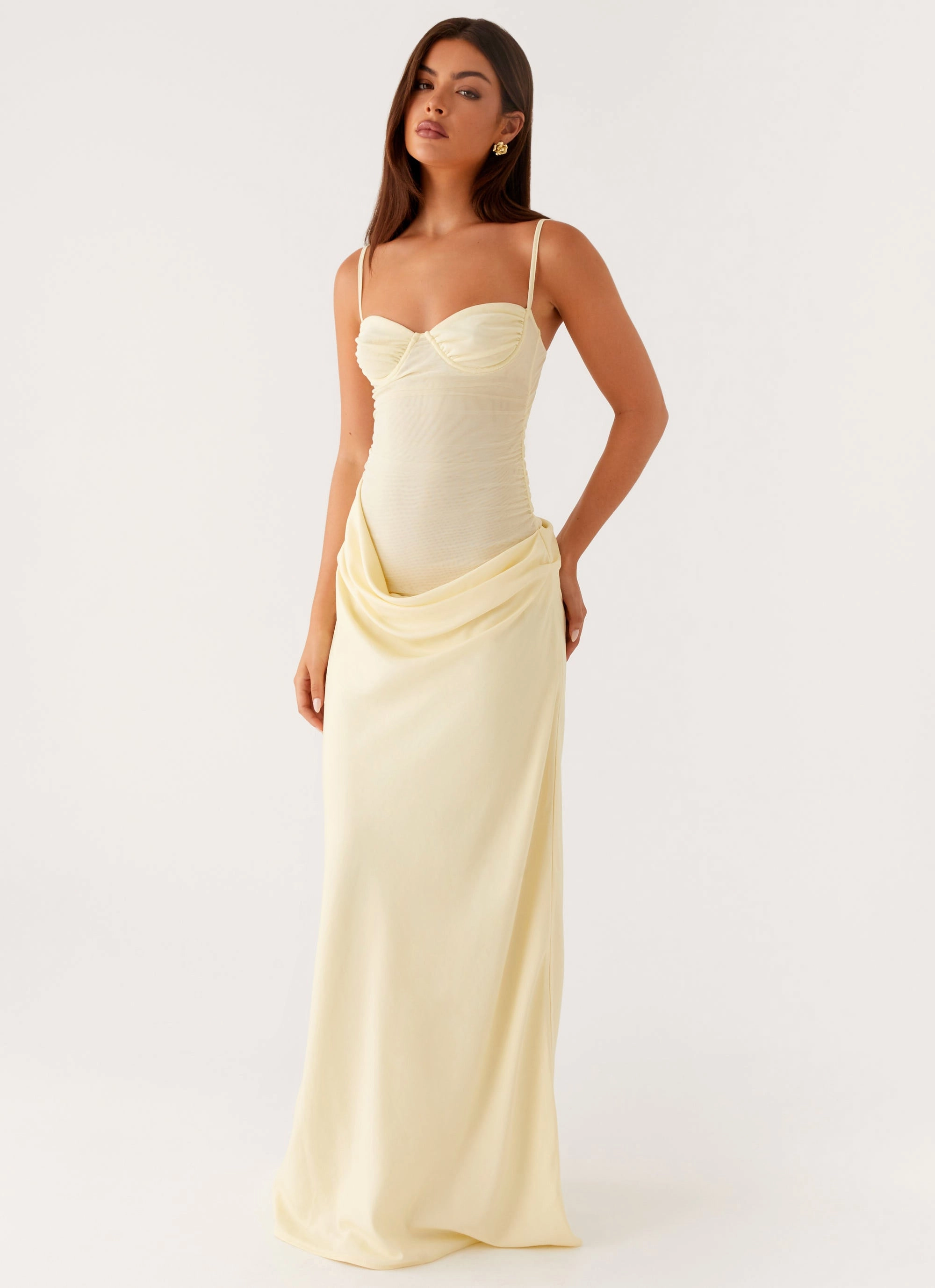Quiet Mood Gloss Finish Romy Maxi Dress - Yellow