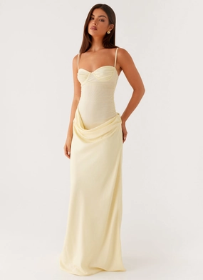 Quiet Mood Gloss Finish Romy Maxi Dress - Yellow